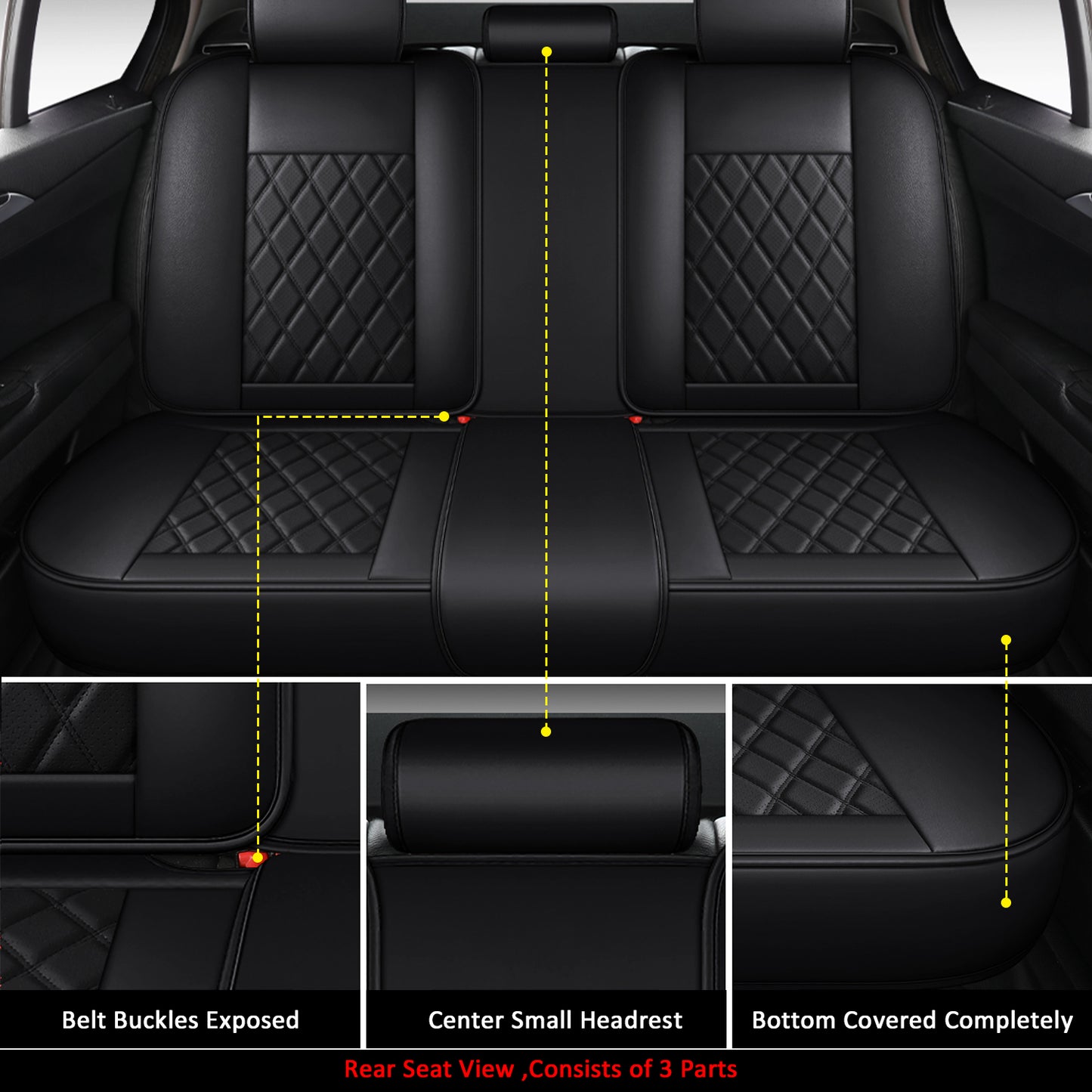 LINGVIDO Breathable and Waterproof Faux Leather Automotive Seat Covers for Cars SUV Pick-up Truck Sedan,Universal Anti-Slip Driver Seat Cover Accessories with Backrest (Full Set, Black)