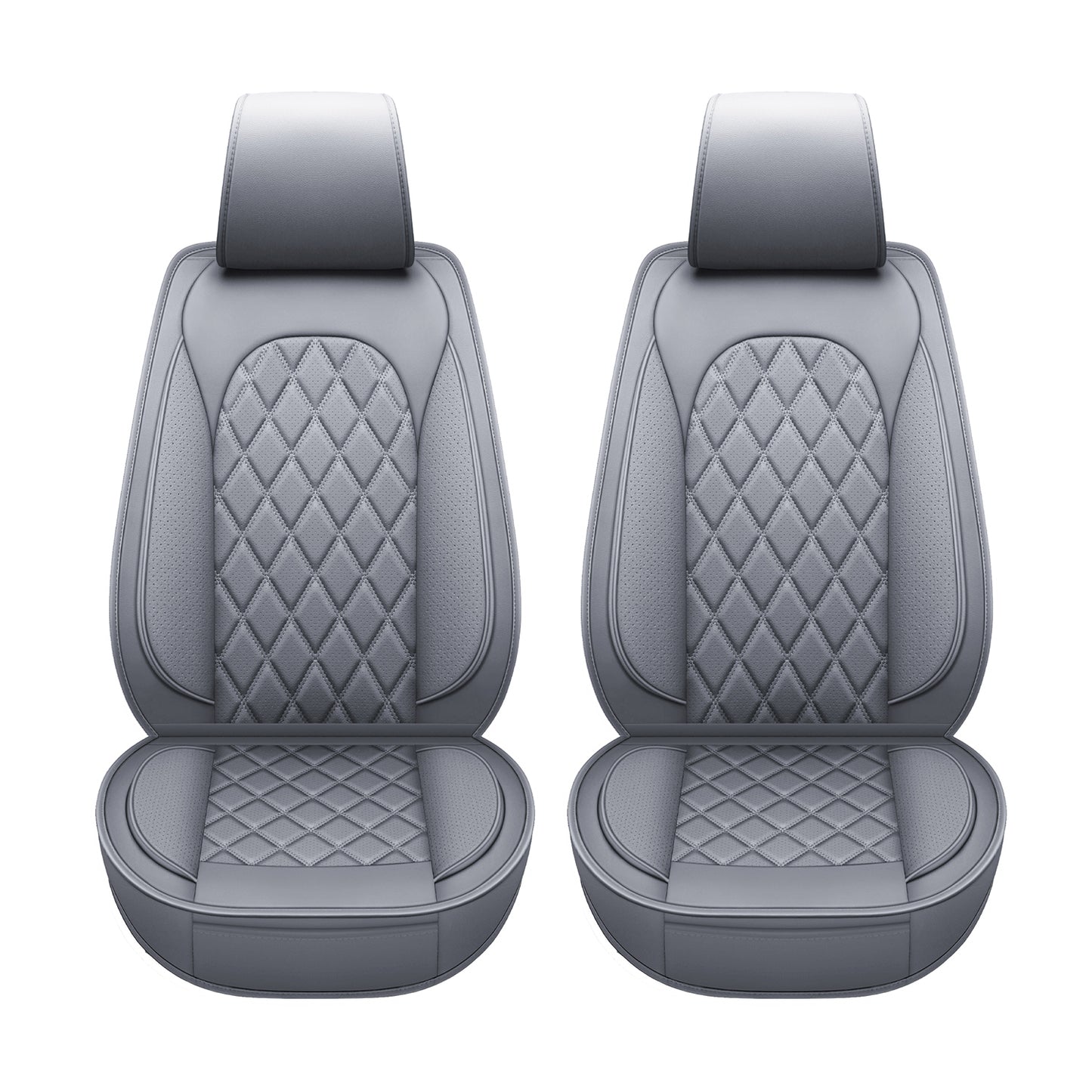 LINGVIDO Breathable Leather Grey Car Seat Covers, Rhombus Faux Leather Vehicle semi-Custom Cushion for Cars & SUV Truck Universal Fit Set (Full Set, Gray)