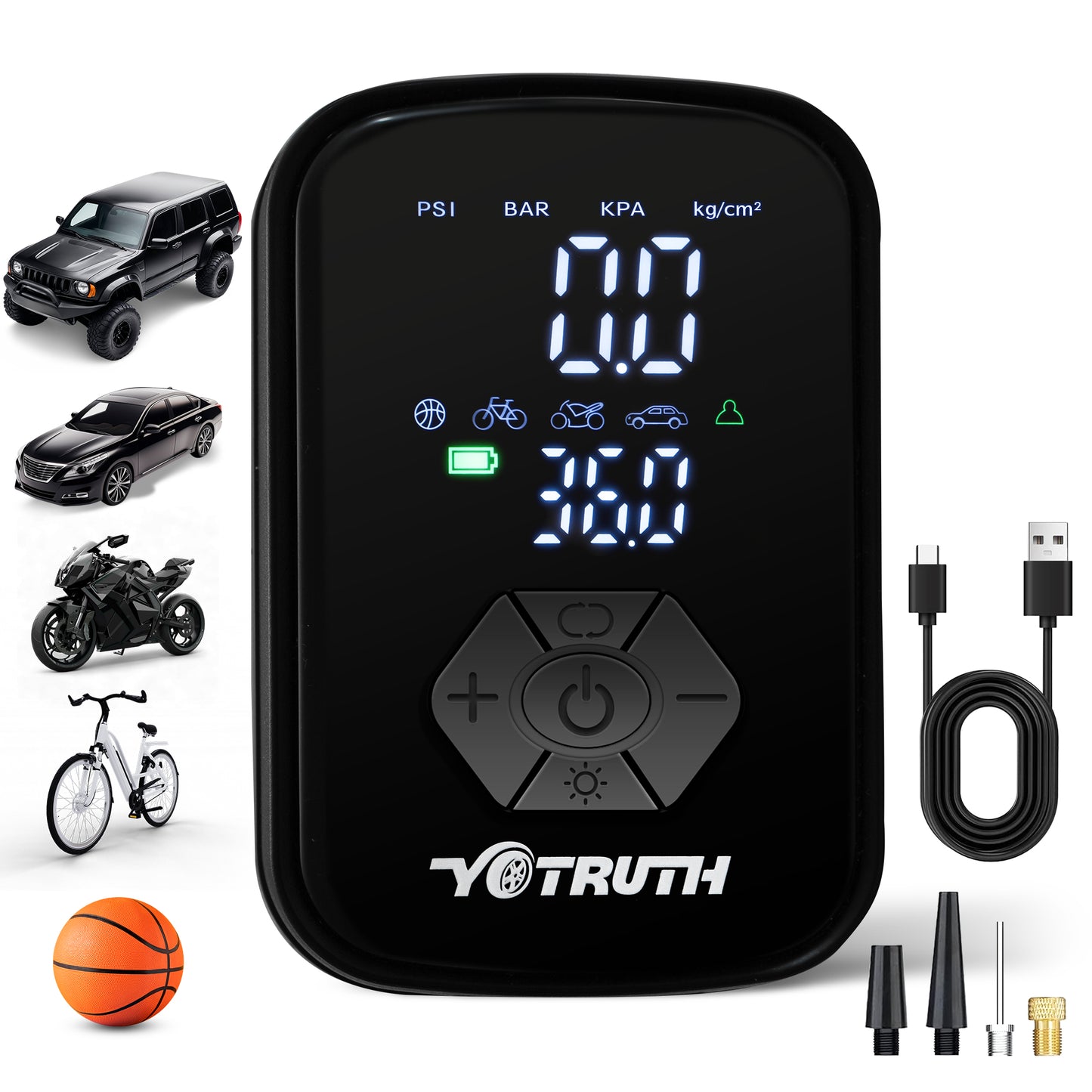 Tire Inflator Portable Air Compressor 150PSI,Fast Inflation, Auto Shutoff, Digital Pressure Gauge, LED Light - Pump for Car, Motorcycle, Bike, Ball