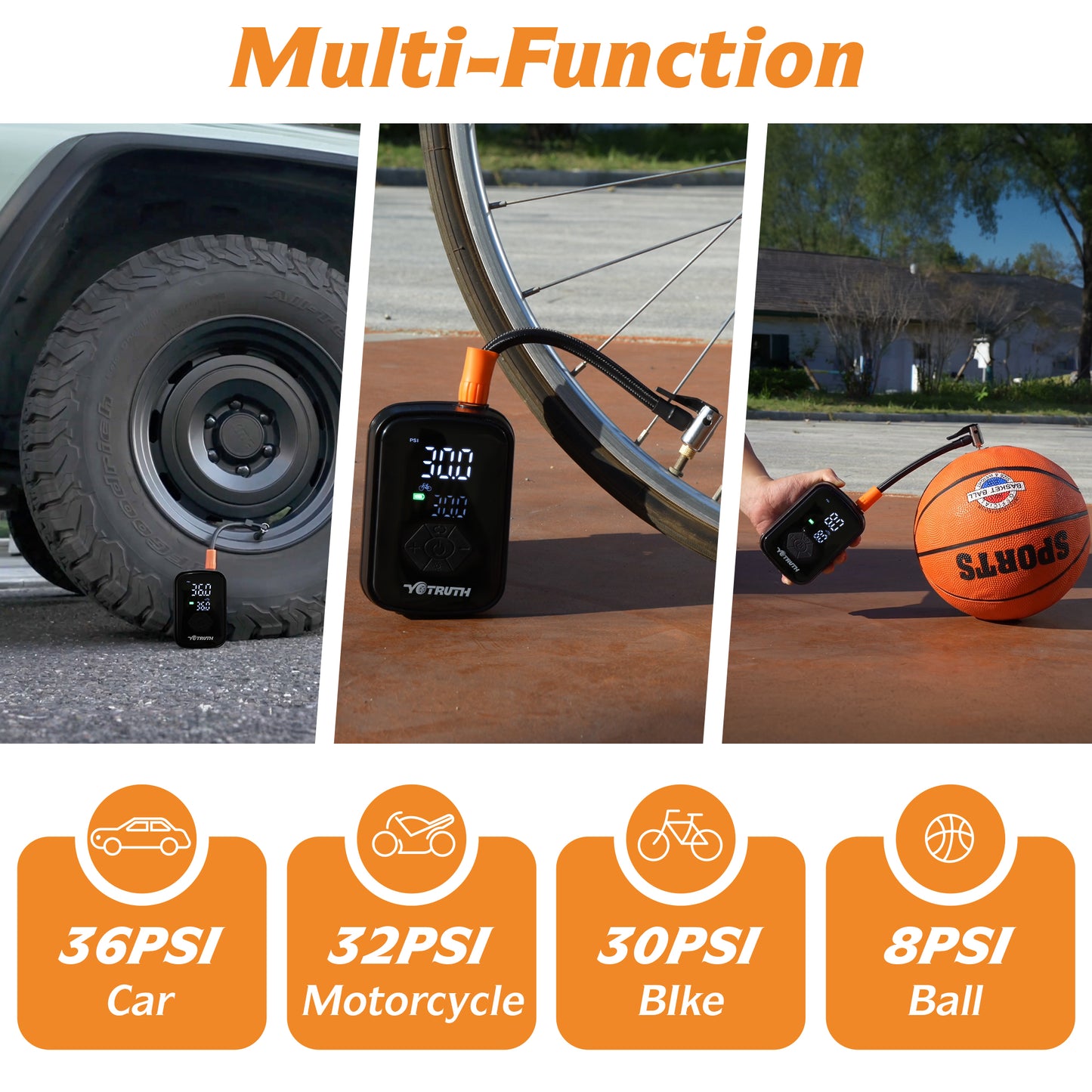 Tire Inflator Portable Air Compressor 150PSI,Fast Inflation, Auto Shutoff, Digital Pressure Gauge, LED Light - Pump for Car, Motorcycle, Bike, Ball