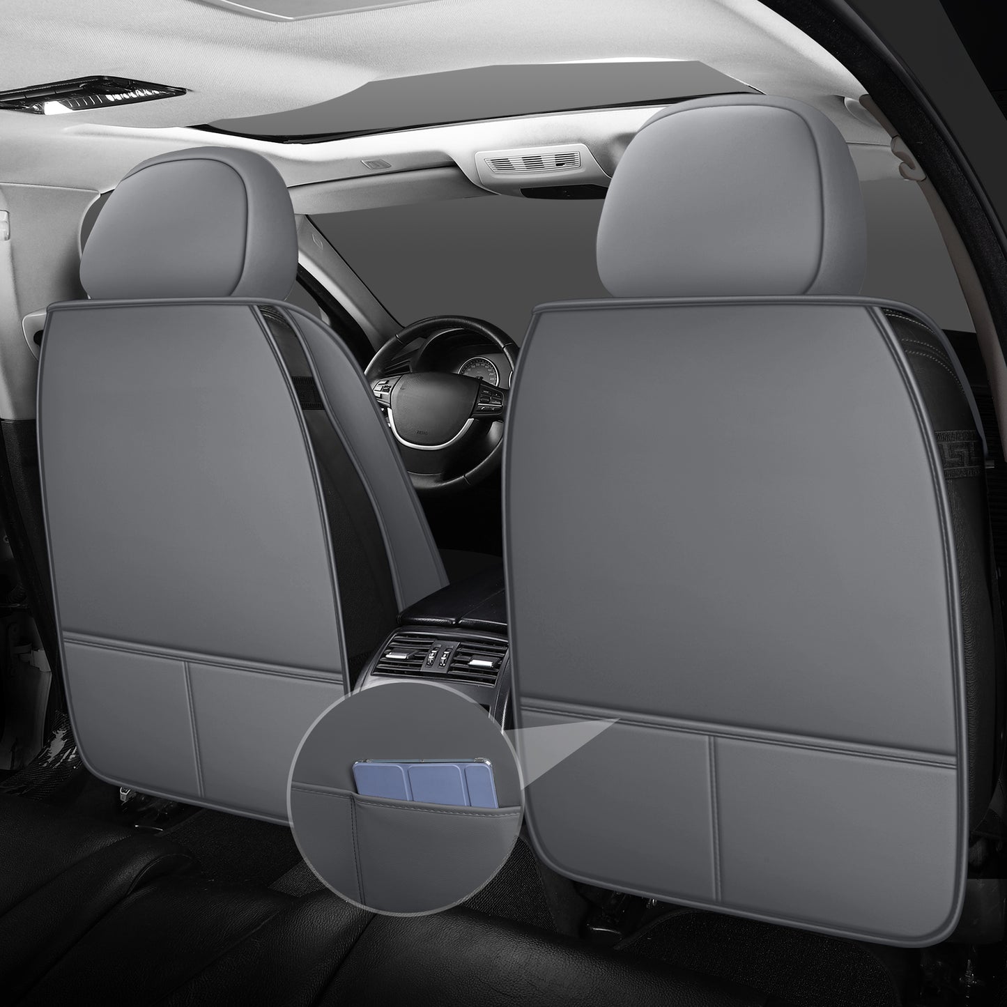 LINGVIDO Gray Car Seat Cover - Full Set Interior Coverage with Leather Seat Covers for Cars, Trucks & SUVs - Automotive Seat Covers & Accessories