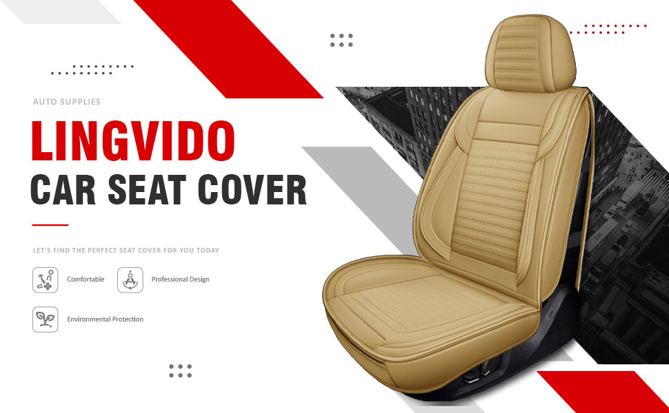 LINGVIDO Universal Leather Car Seat Covers (Beige,5 PCS Full Set) - Breathable Automotive Seat Covers for Trucks, SUVs and Cars - Fits Toyota Tacoma, Honda Civic, Corolla