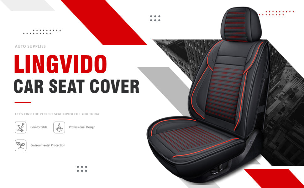 LINGVIDO Universal Fit Leather Car Seat Covers(Black & redline, 2 front set)- Breathable for Trucks, SUVs & Cars - Front & Back Seat Cover for Toyota Tacoma, Honda Civic, Toyota Corolla & more!