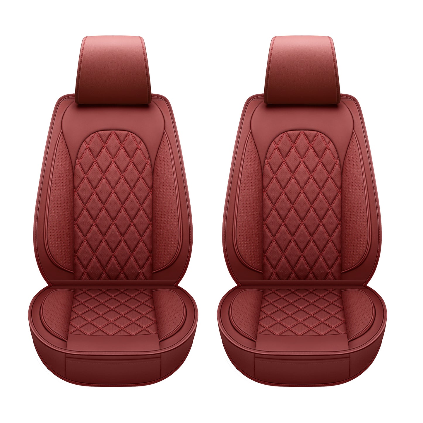 Rhombus Solid Color Luxury Leather Car Seat Cover Universal Fit Wine