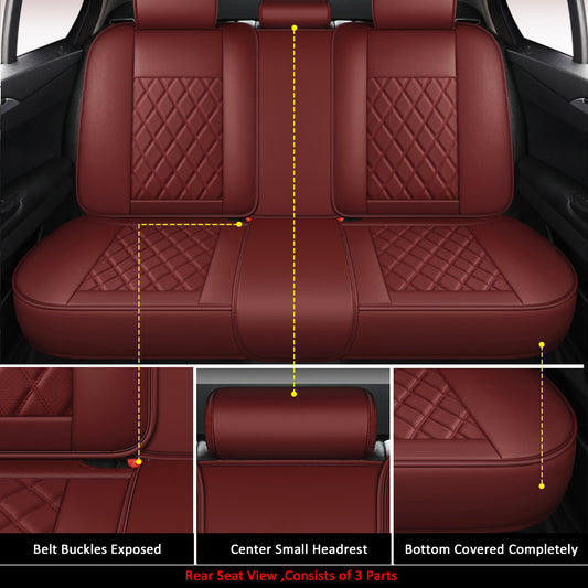 Rhombus Solid Color Luxury Leather Car Seat Cover Universal Fit Wine