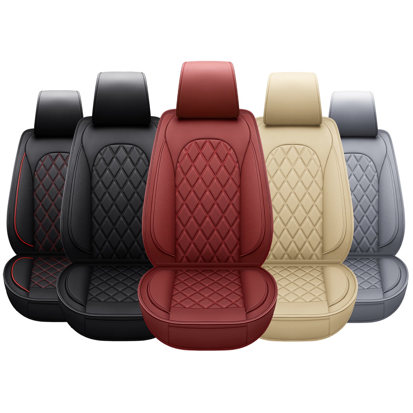 Rhombus Solid Color Luxury Leather Car Seat Cover Universal Fit Wine