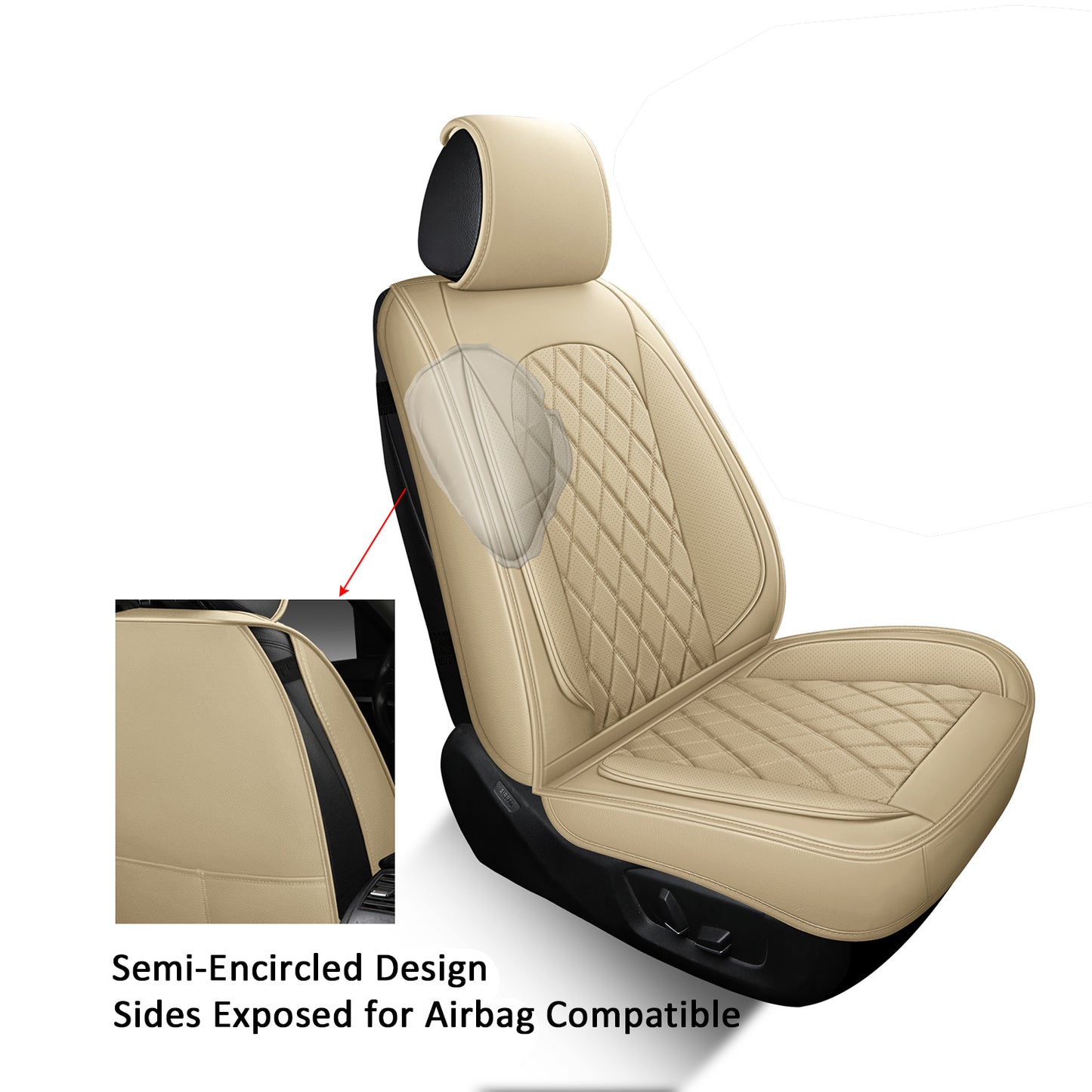 LINGVIDO Waterproof Faux Leather Automotive Seats Covers, Sport Cushion Protector for Cars & SUV Trucks Universal Fit Carseat Protector (Full Set, Beige)