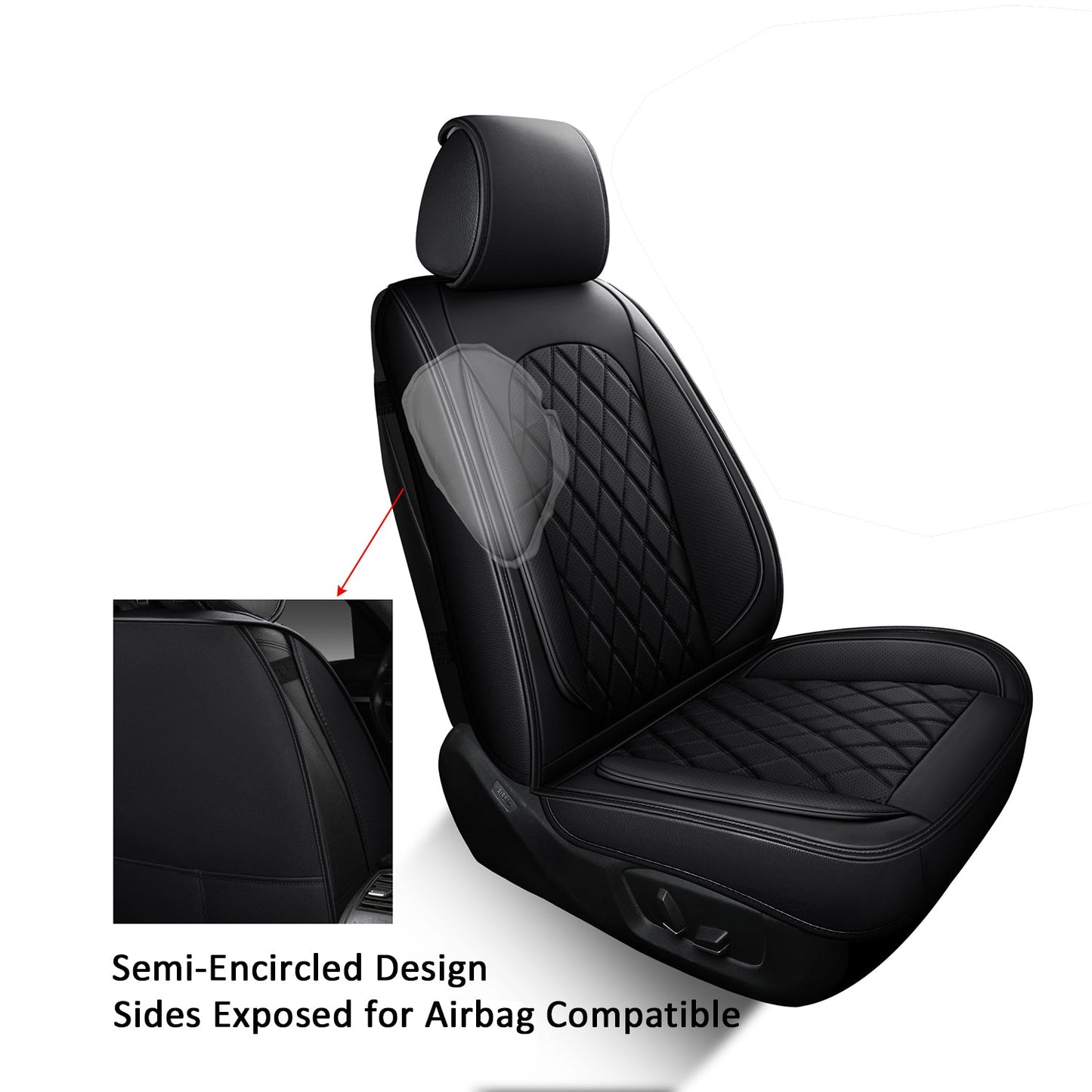 LINGVIDO Faux Leather Auto Seat Covers, Automotive Interior Rhombus Vehicle Sport Journey Fur Cushion for Cars & SUV Trucks Universal Fit carseat Cover (Front Only, Black)