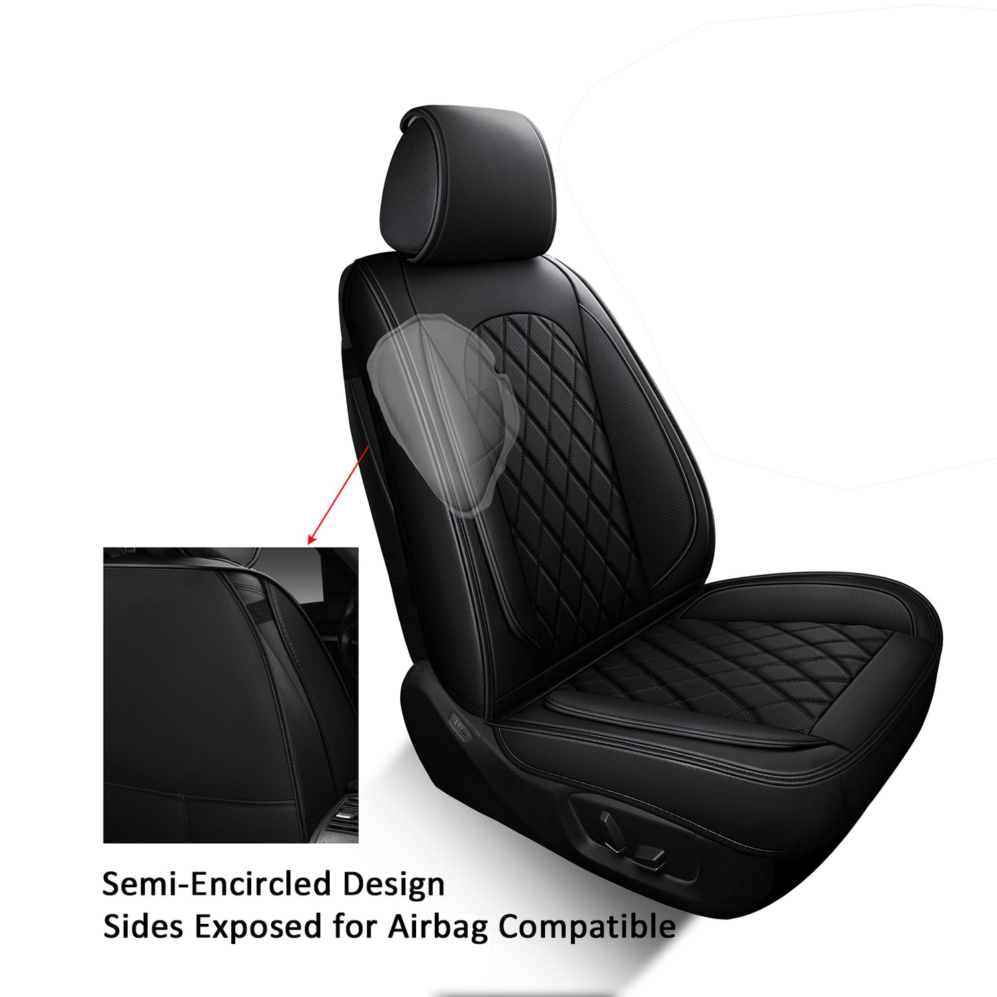 LINGVIDO Breathable and Waterproof Faux Leather Automotive Seat Covers for Cars SUV Pick-up Truck Sedan,Universal Anti-Slip Driver Seat Cover Accessories with Backrest (Full Set, Black)