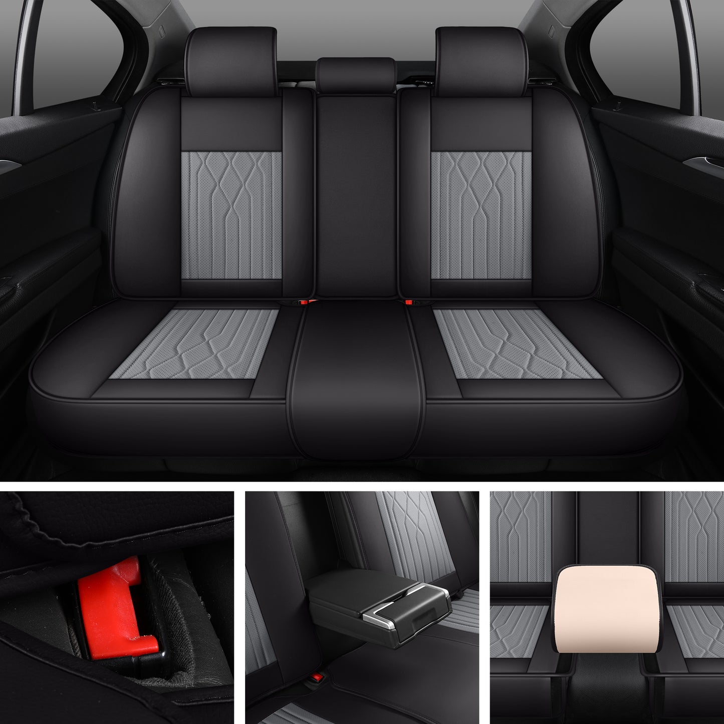 LINGVIDO Black_Grey Car Seat Covers - Full Set Leather Seat Covers for Cars, Trucks & SUVs - Automotive Seat Covers & Accessories