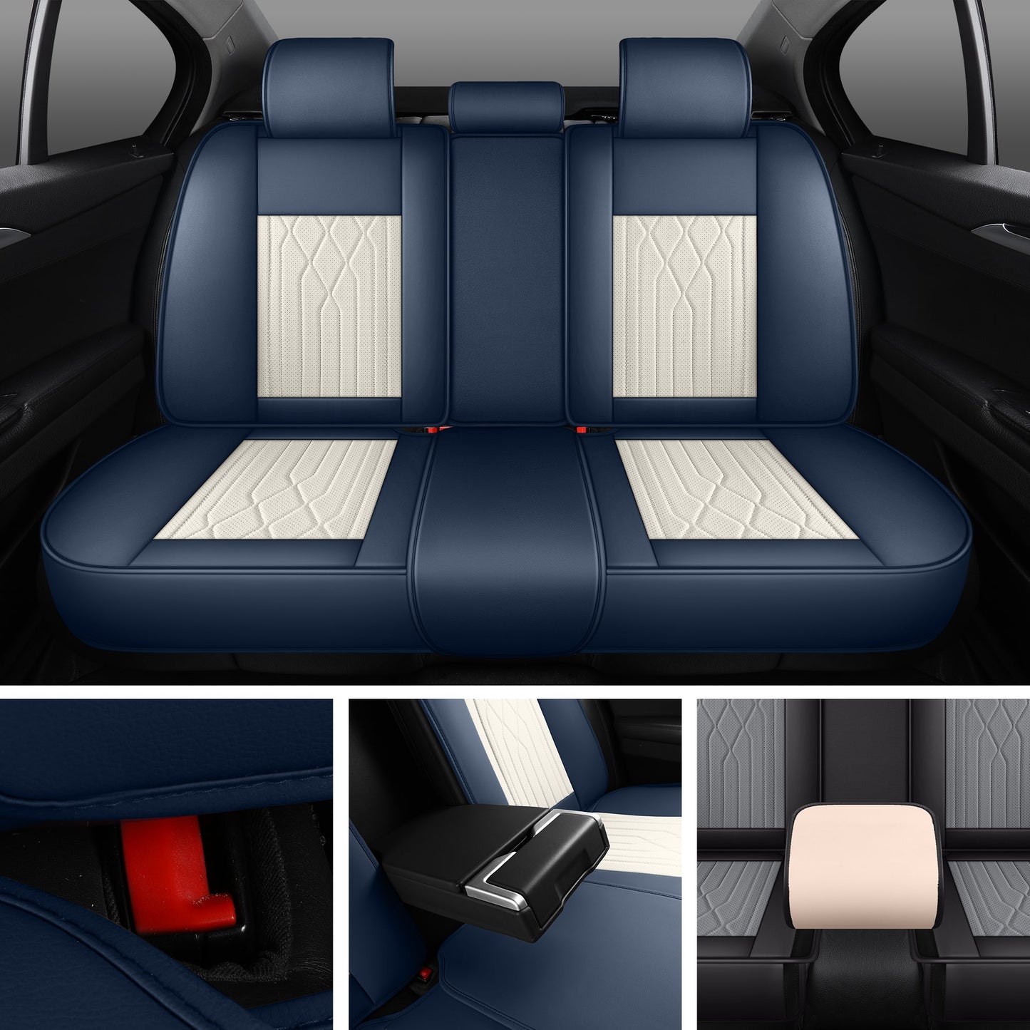 LINGVIDO Leather Car Seat Covers Universal Fit Most Cars SUV Truck Like Chevy Mazda Elantra Tucson Toyota Corolla Nissan(Front seat,Blue_White)