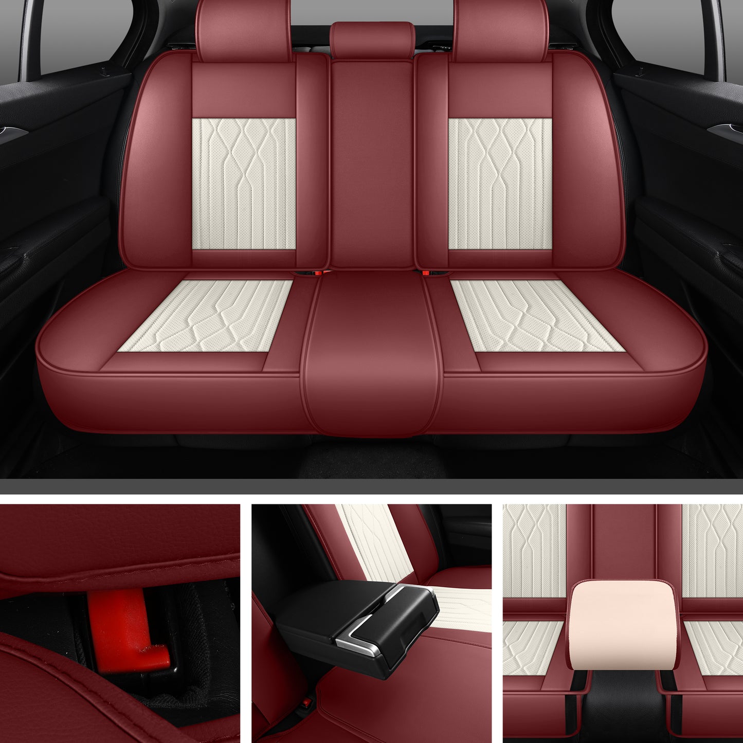 LINGVIDO Leather Car Seat Covers Universal Fit Most Cars SUV Truck Like Chevy Mazda Elantra Tucson Toyota Corolla Nissan(Full Seat,RED_White)