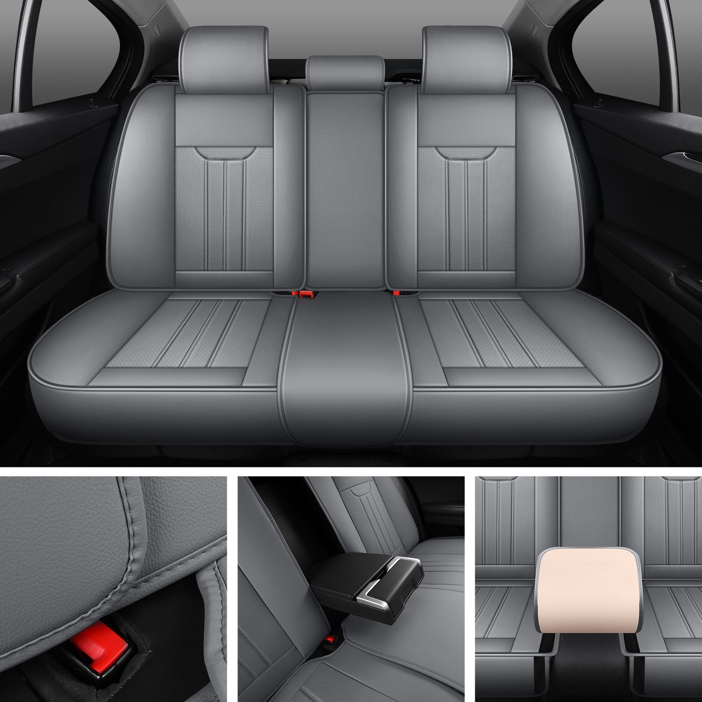 LINGVIDO Gray Car Seat Cover - Full Set Interior Coverage with Leather Seat Covers for Cars, Trucks & SUVs - Automotive Seat Covers & Accessories