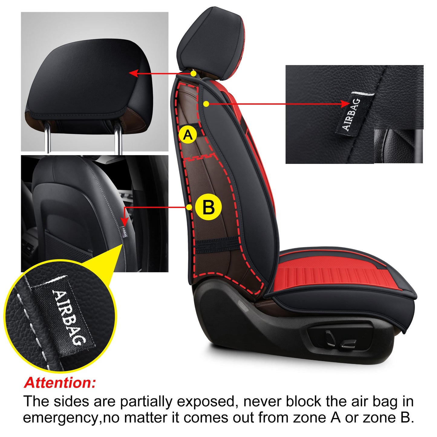 LINGVIDO Leather Car Seat Covers,Breathable and Waterproof Faux Leather Automotive Seat Covers for Cars SUV Truck Sedan,Universal Anti-Slip Seat Cover with Backrest (2 PCS Front Seat, Red+Black)