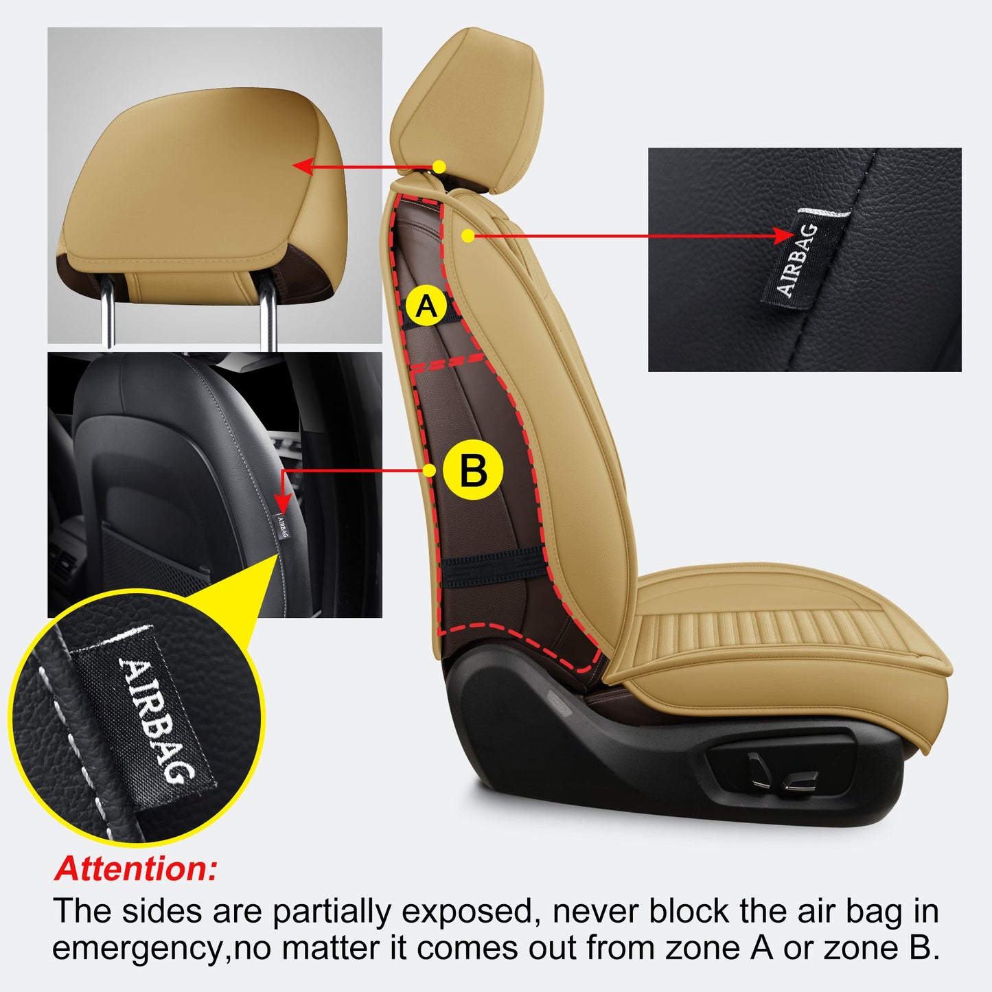 LINGVIDO Universal Leather Car Seat Covers (Beige,2 PCS Front Set) - Breathable Automotive Seat Covers for Trucks, SUVs and Cars - Fits Toyota Tacoma, Honda Civic, Corolla