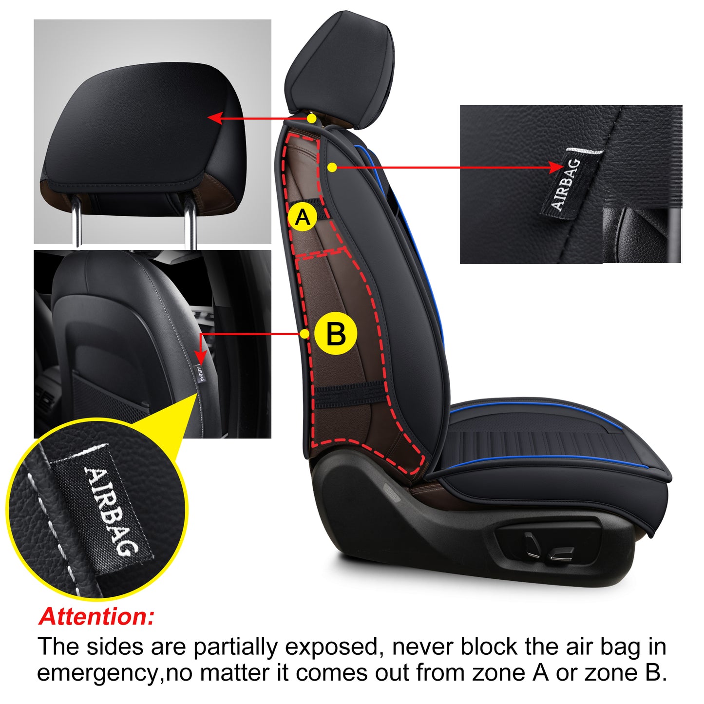 LINGVIDO Universal Fit Leather Car Seat Covers(Black & blueline, 5PCS FULL set)- Breathable for Trucks, SUVs & Cars - Front & Back Seat Cover for Toyota Tacoma, Honda Civic, Toyota Corolla & more!