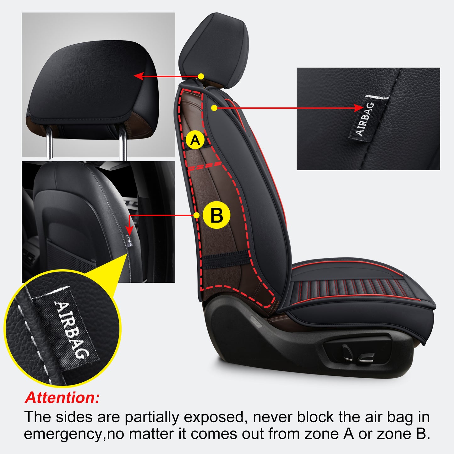 LINGVIDO Universal Fit Leather Car Seat Covers(Black & redline, 5PCS FULL SET)- Breathable for Trucks, SUVs & Cars - Front & Back Seat Cover for Toyota Tacoma, Honda Civic, Toyota Corolla & more!