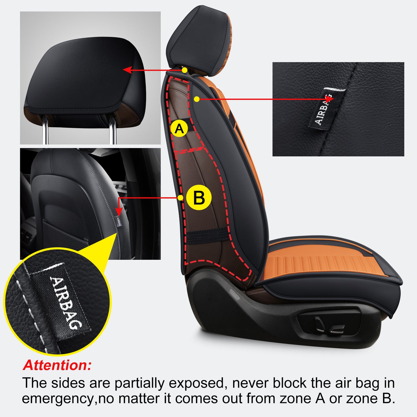 LINGVIDO Universal Car Seat Cover, Breathable and Waterproof Faux Leather Automotive Seat Covers for Cars SUV Sedan (Full seat, Brone & Black)