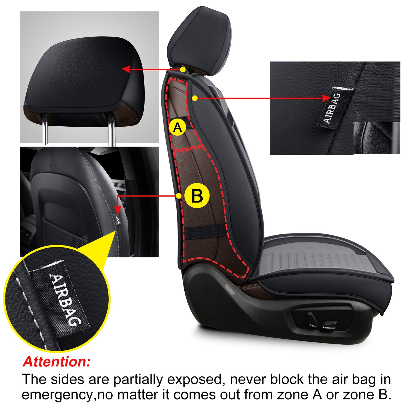 LINGVIDO Leather Car Seat Covers,Breathable and Waterproof Faux Leather Automotive Seat Covers for Cars SUV Truck Sedan,Universal Anti-Slip Driver Seat Cover with Backrest (Full Seat, Gray+Black)