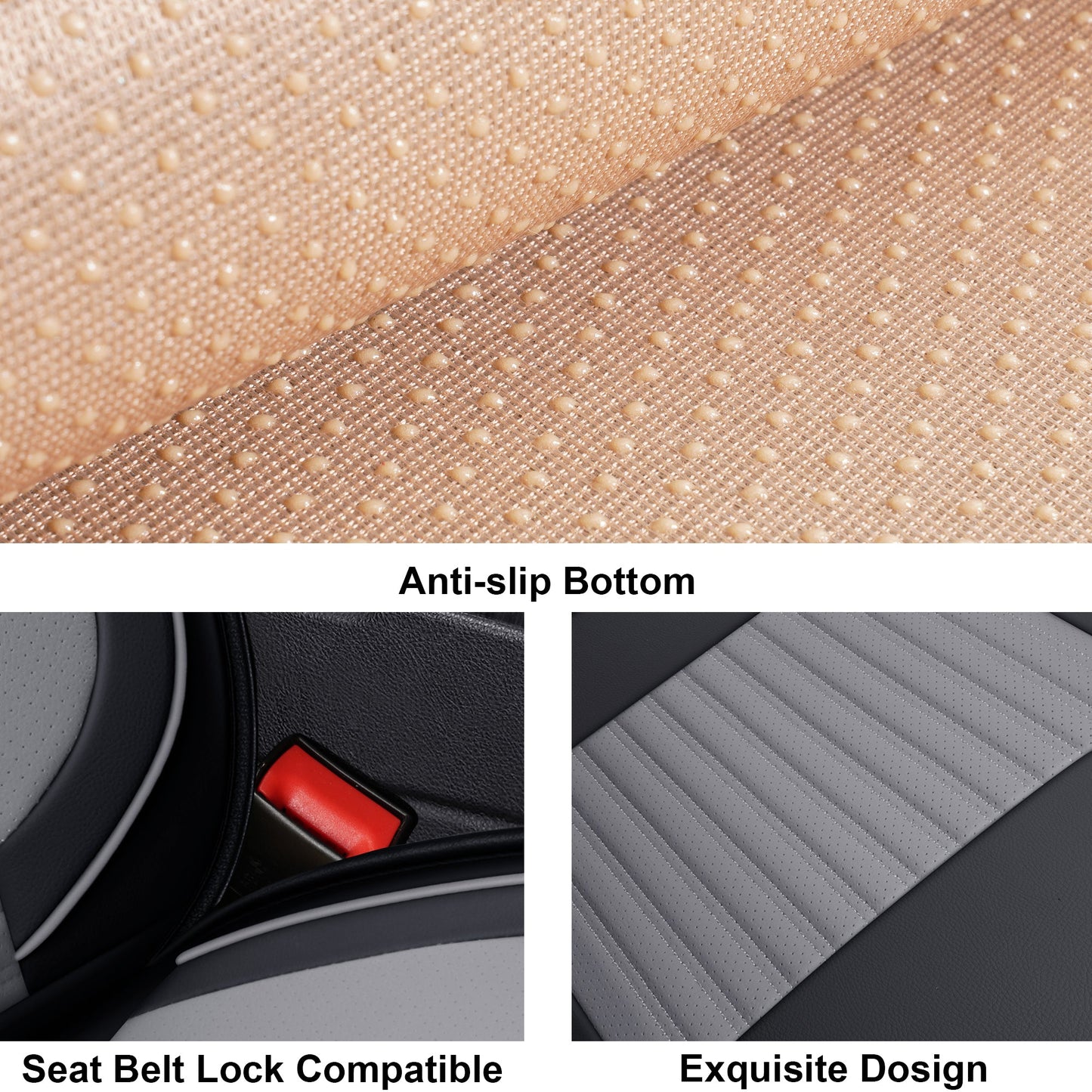 LINGVIDO Leather Car Seat Covers,Breathable and Waterproof Faux Leather Automotive Seat Covers for Cars SUV Truck Sedan,Universal Anti-Slip Seat Cover with Backrest (2 PCS Front Seat, Gray+Black)