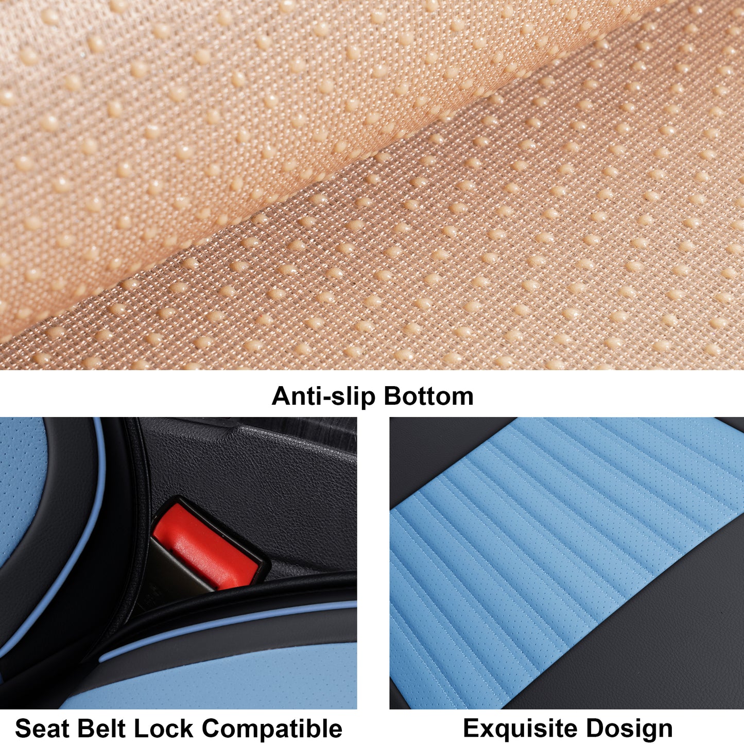 LINGVIDO Universal Car Seat Cover, Breathable and Waterproof Faux Leather Automotive Seat Covers for Cars SUV Sedan (Full seat, Light Blue & Black)