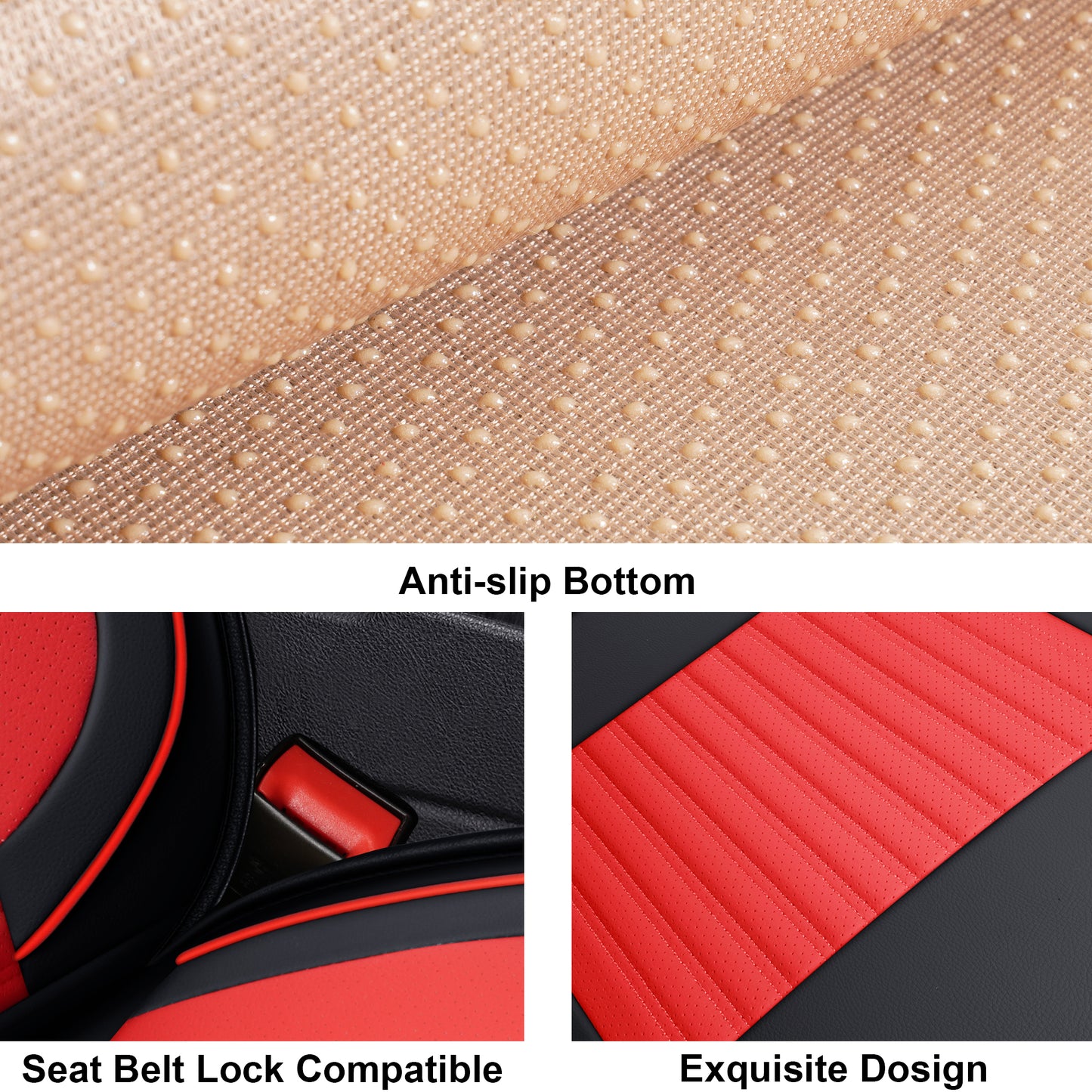 LINGVIDO Leather Car Seat Covers,Breathable and Waterproof Faux Leather Automotive Seat Covers for Cars SUV Truck Sedan,Universal Anti-Slip Driver Seat Cover with Backrest (Full Seat, Red+Black)