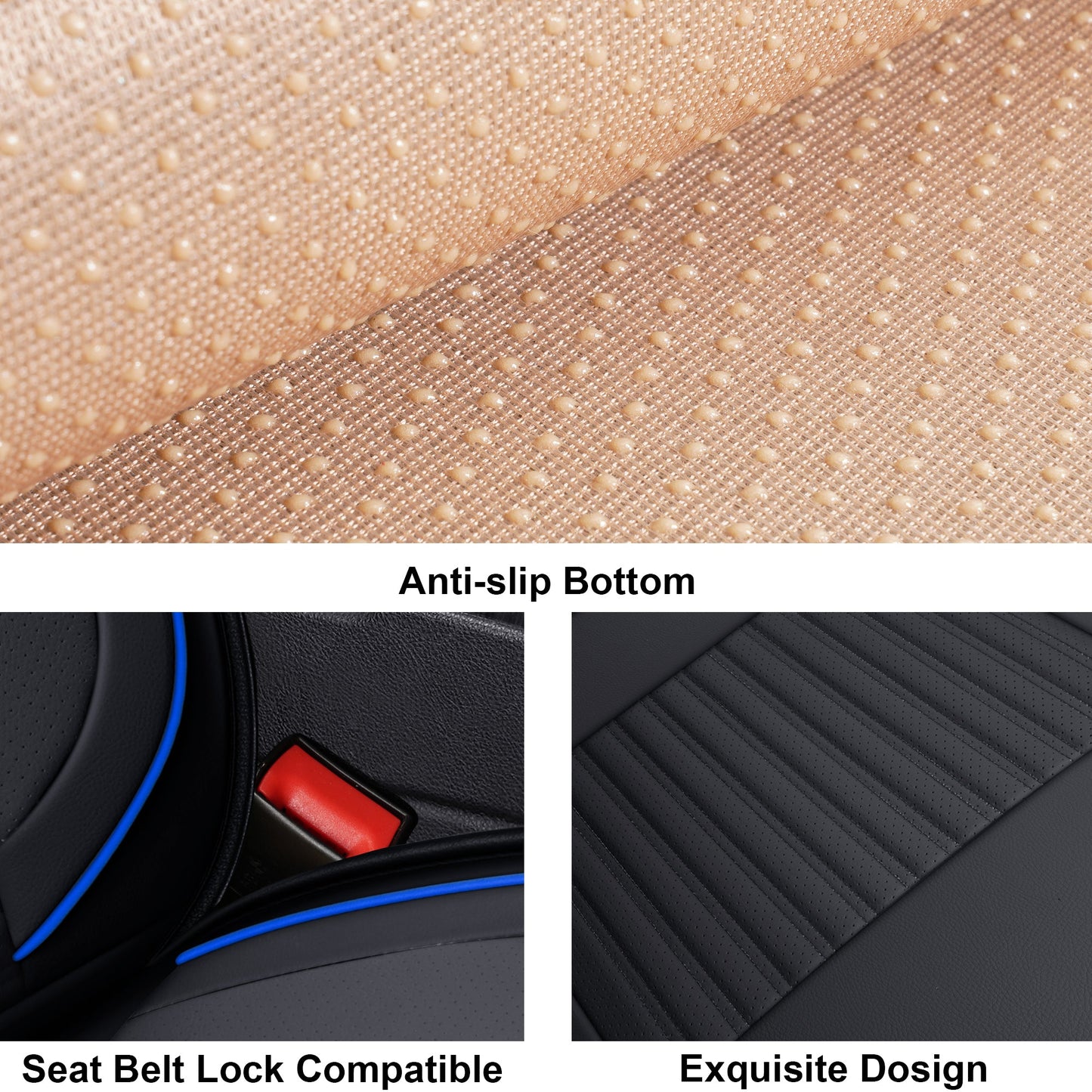 LINGVIDO Universal Fit Leather Car Seat Covers(Black & blueline, 2PCS front set)- Breathable for Trucks, SUVs & Cars - Front & Back Seat Cover for Toyota Tacoma, Honda Civic, Toyota Corolla & more!