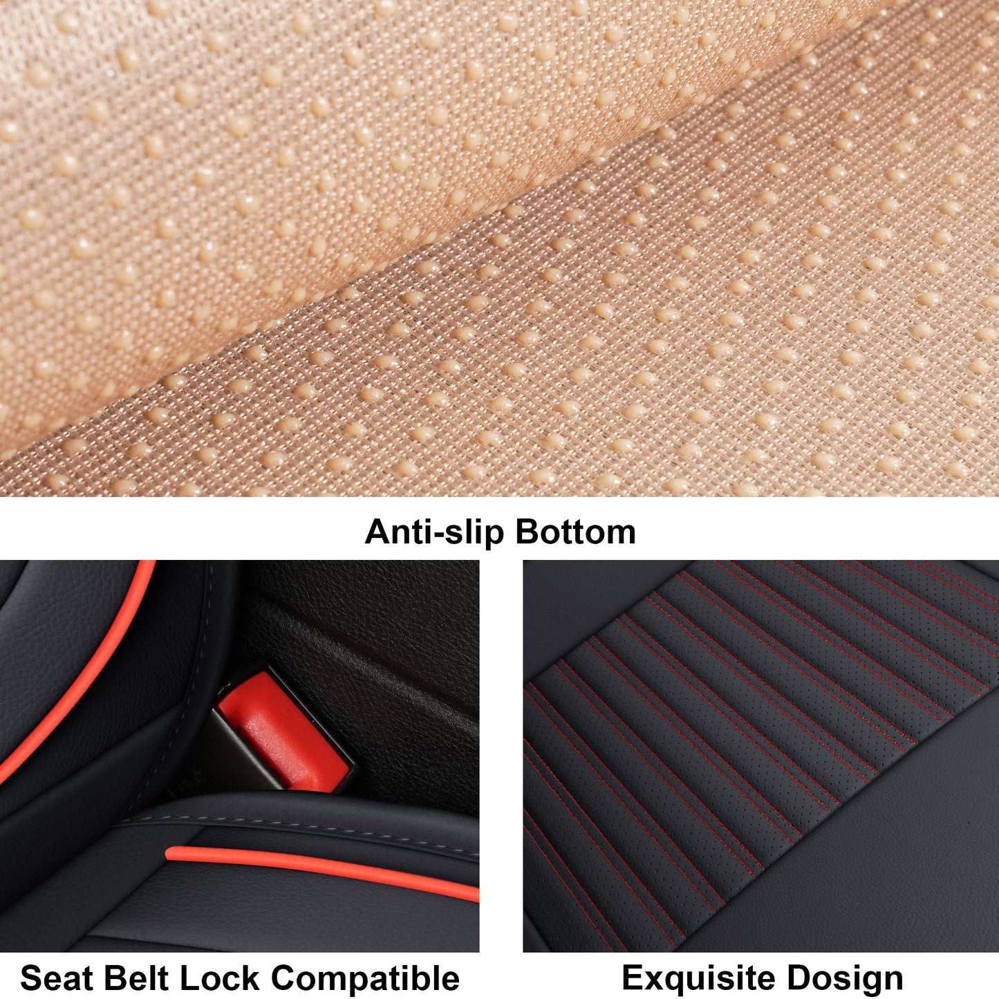 LINGVIDO Universal Fit Leather Car Seat Covers(Black & redline, 2 front set)- Breathable for Trucks, SUVs & Cars - Front & Back Seat Cover for Toyota Tacoma, Honda Civic, Toyota Corolla & more!