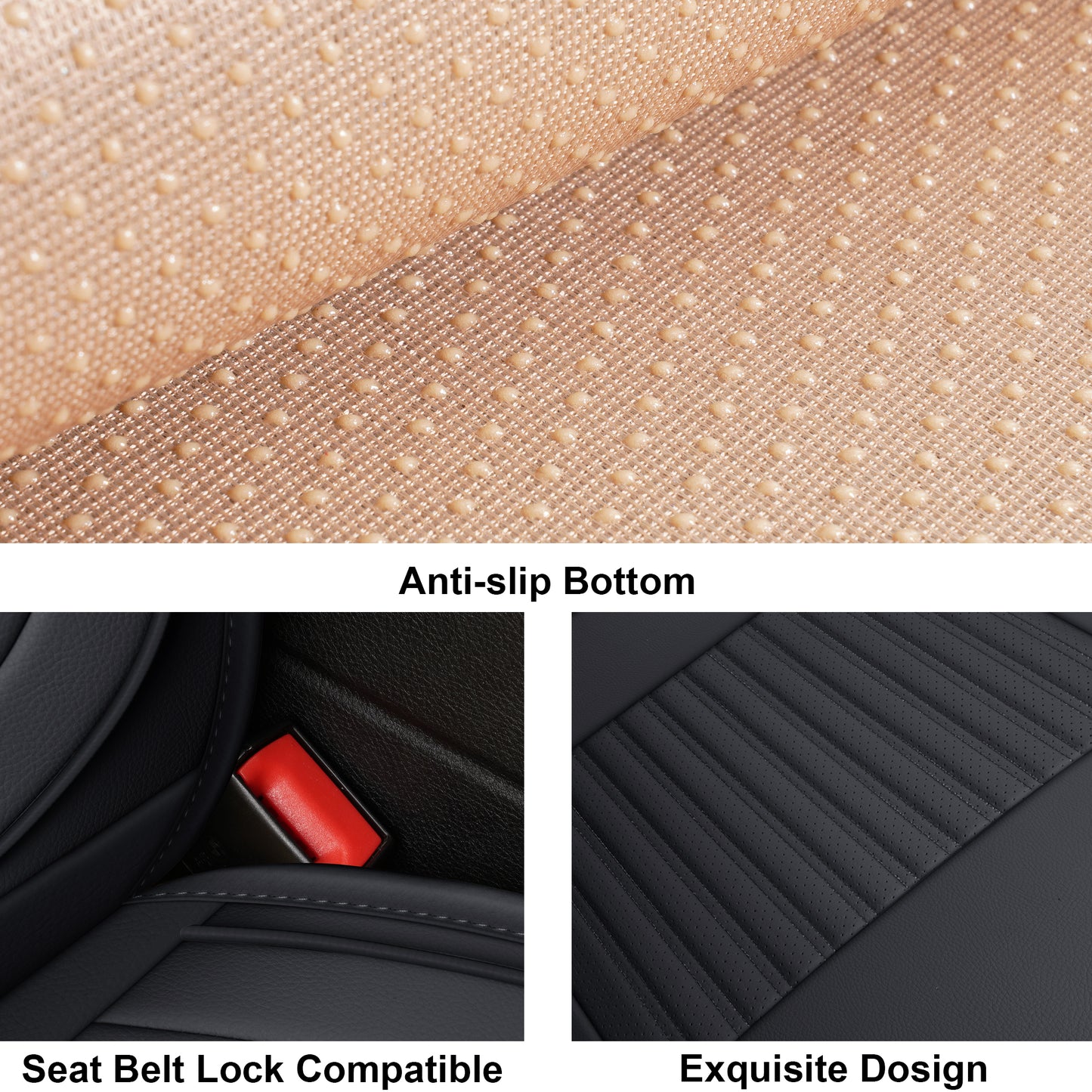 LINGVIDO Universal Fit Leather Car Seat Cover Set(Black, 5PCS FULL set) - Breathable Front & Back Seat Covers for Cars, SUVs & Trucks - Full Set of Automotive Seat Covers for Toyota Corolla, Honda Civic & Tacoma.