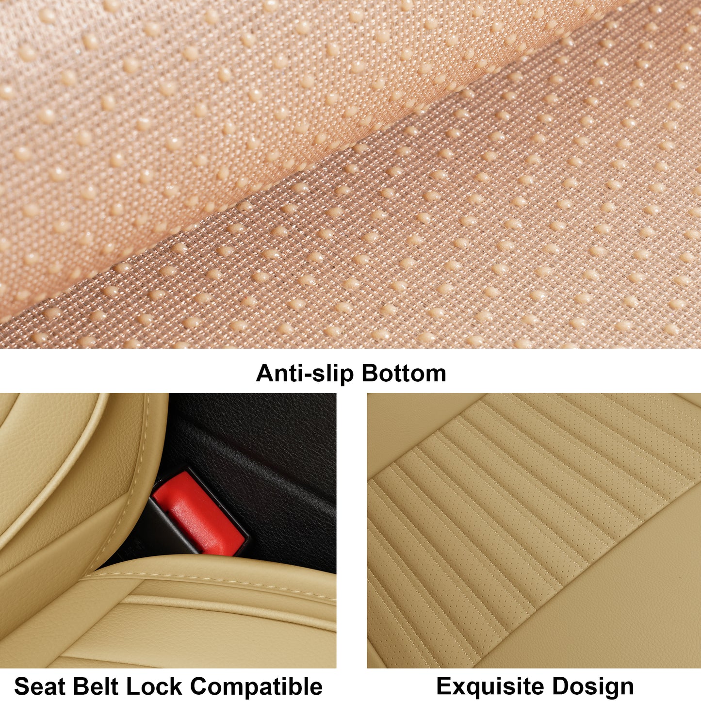 LINGVIDO Universal Leather Car Seat Covers (Beige,5 PCS Full Set) - Breathable Automotive Seat Covers for Trucks, SUVs and Cars - Fits Toyota Tacoma, Honda Civic, Corolla