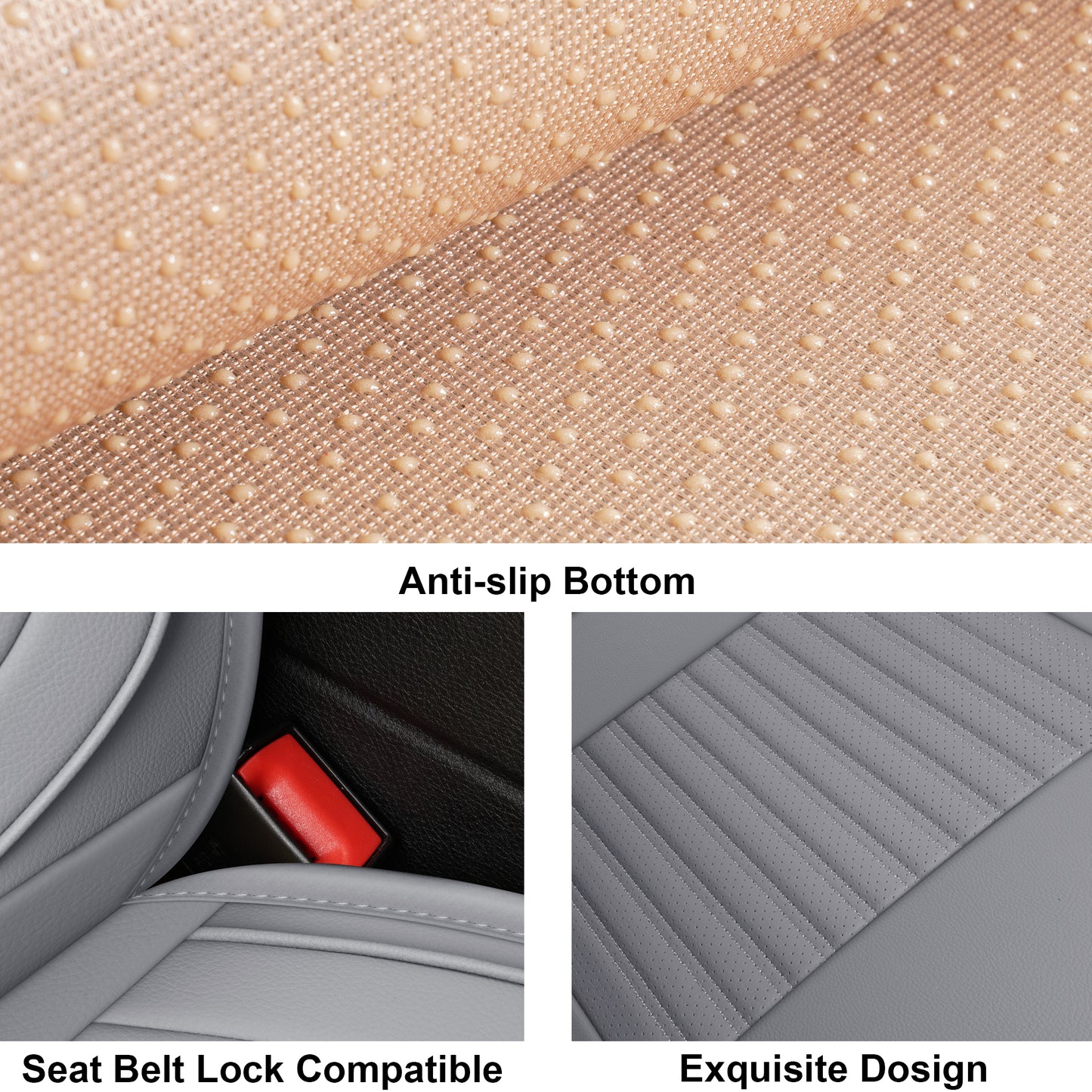 LINGVIDO Gray Leather Car Seat Covers Full Set - Universal Fit, Breathable Automotive Seat Covers for Cars, SUVs, Trucks - Front and Back Seat Cover for Honda Civic, Toyota Corolla, Toyota Tacoma, etc.