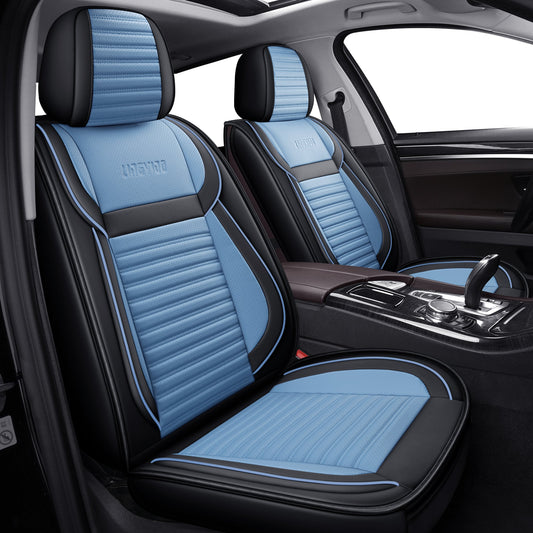 Universal Fit Breathable Faux Leather Auto Seat Covers Contrast Color Lblue-Black 2 PCS Front Seat