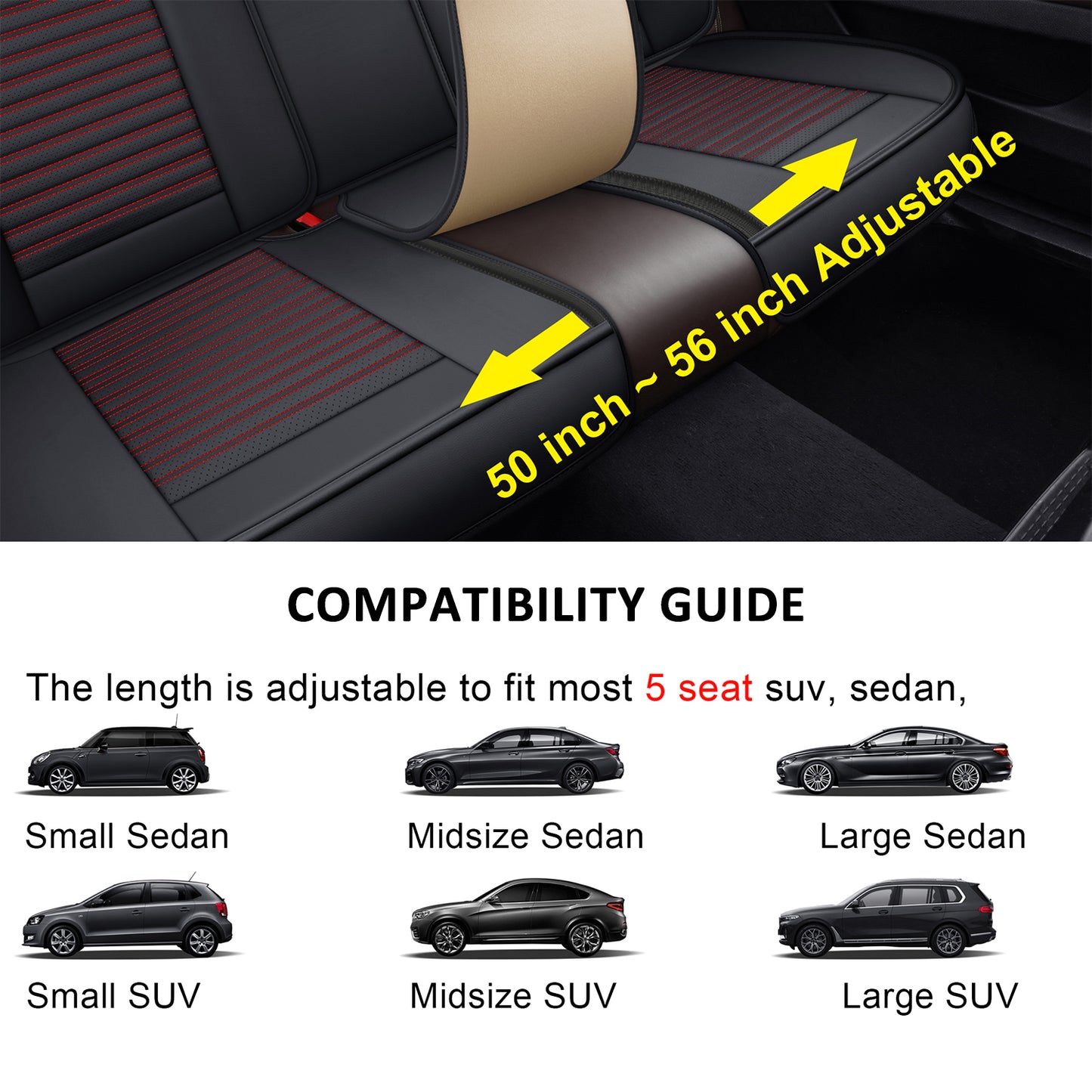 LINGVIDO Universal Fit Leather Car Seat Covers(Black & redline, 5PCS FULL SET)- Breathable for Trucks, SUVs & Cars - Front & Back Seat Cover for Toyota Tacoma, Honda Civic, Toyota Corolla & more!