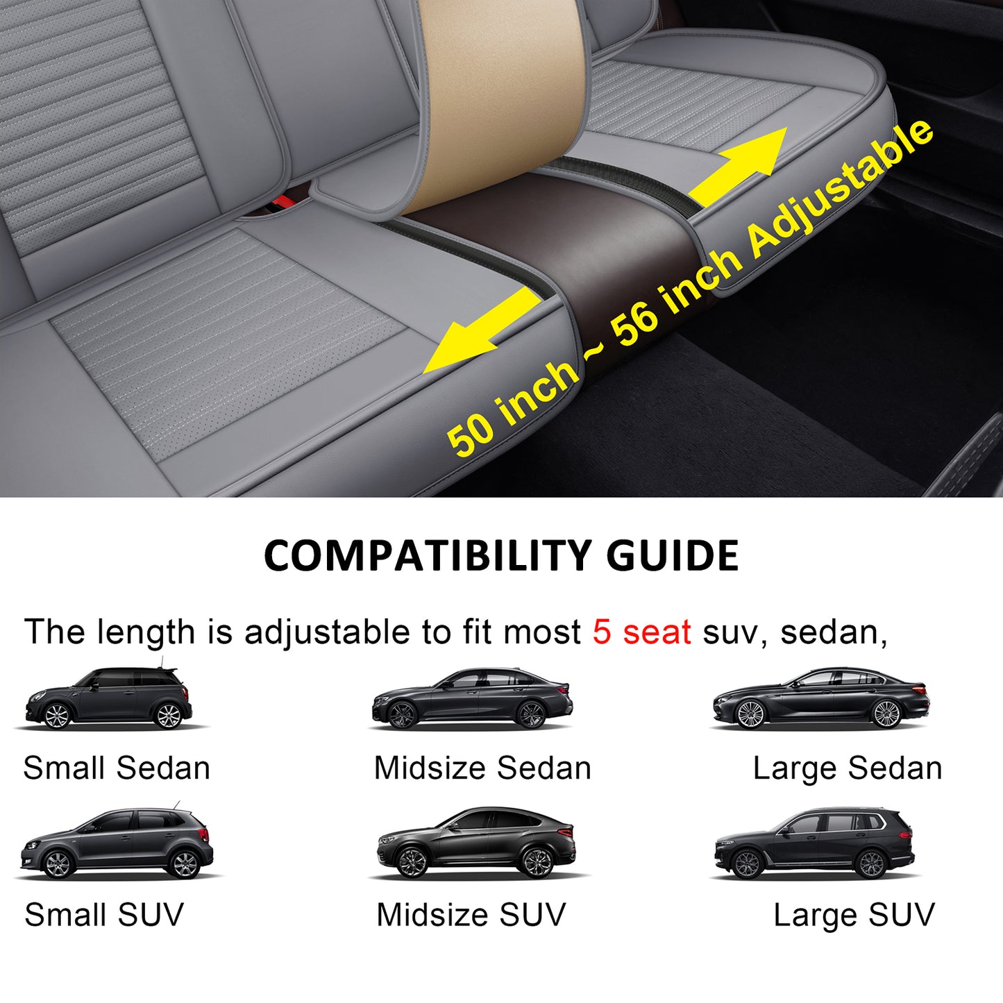 LINGVIDO Gray Leather Car Seat Covers Full Set - Universal Fit, Breathable Automotive Seat Covers for Cars, SUVs, Trucks - Front and Back Seat Cover for Honda Civic, Toyota Corolla, Toyota Tacoma, etc.