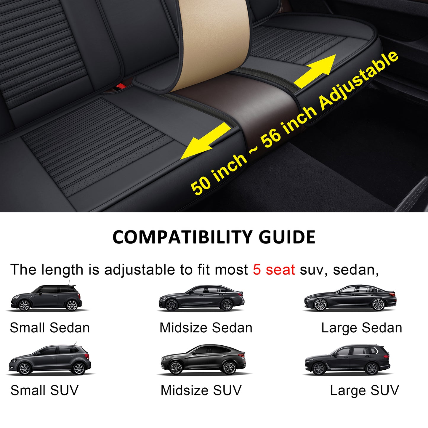 LINGVIDO Universal Fit Leather Car Seat Cover Set(Black, 5PCS FULL set) - Breathable Front & Back Seat Covers for Cars, SUVs & Trucks - Full Set of Automotive Seat Covers for Toyota Corolla, Honda Civic & Tacoma.