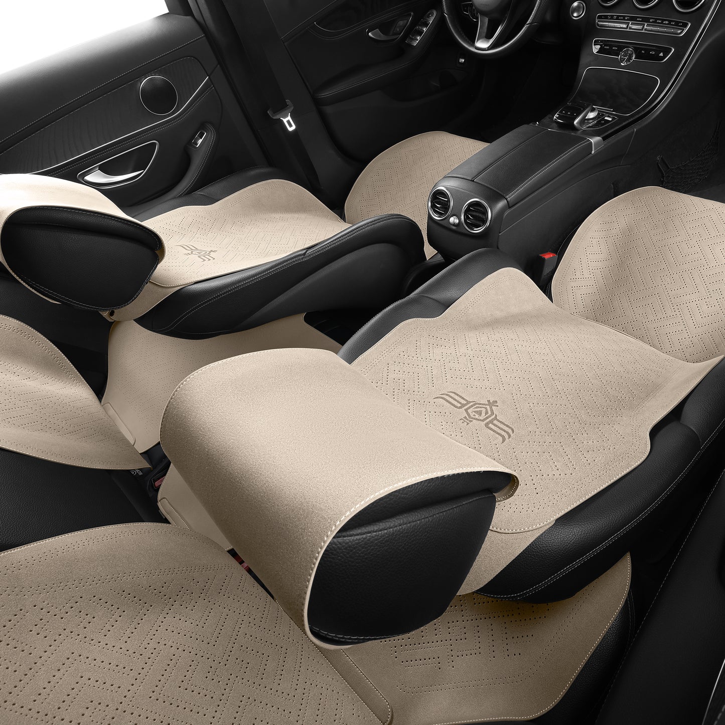 LINGVIDO Beige Car Seat Cover - Full Set of Leather Seat Covers for Cars & Trucks - Automotive Seat Covers & Accessories for Interior Protection