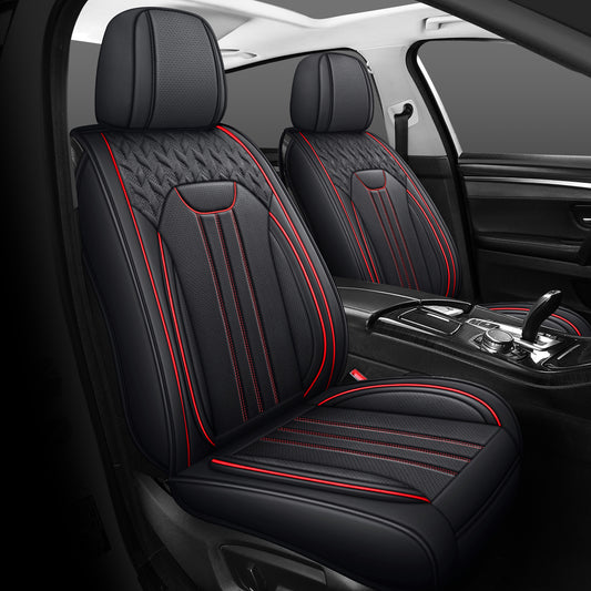 LINGVIDO Black & Redline Car Seat Covers - Full Set of Leather Interior Covers for Cars, Trucks & SUVs. Rear Seat Cover Included. Automotive Accessories.