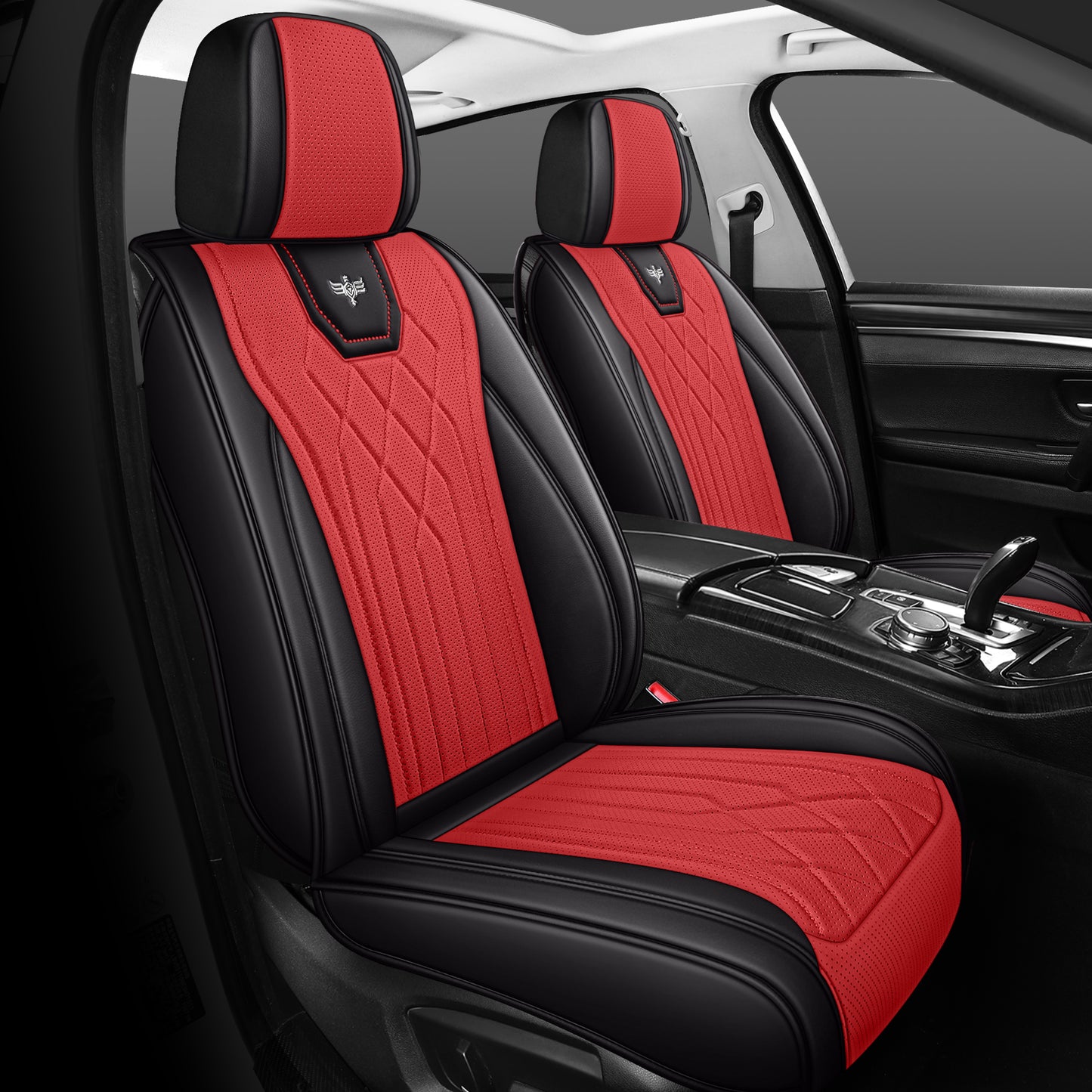 LINGVIDO Black_RED Car Seat Covers - Full Set Leather Seat Covers for Cars, Trucks & SUVs - Automotive Seat Covers & Accessories