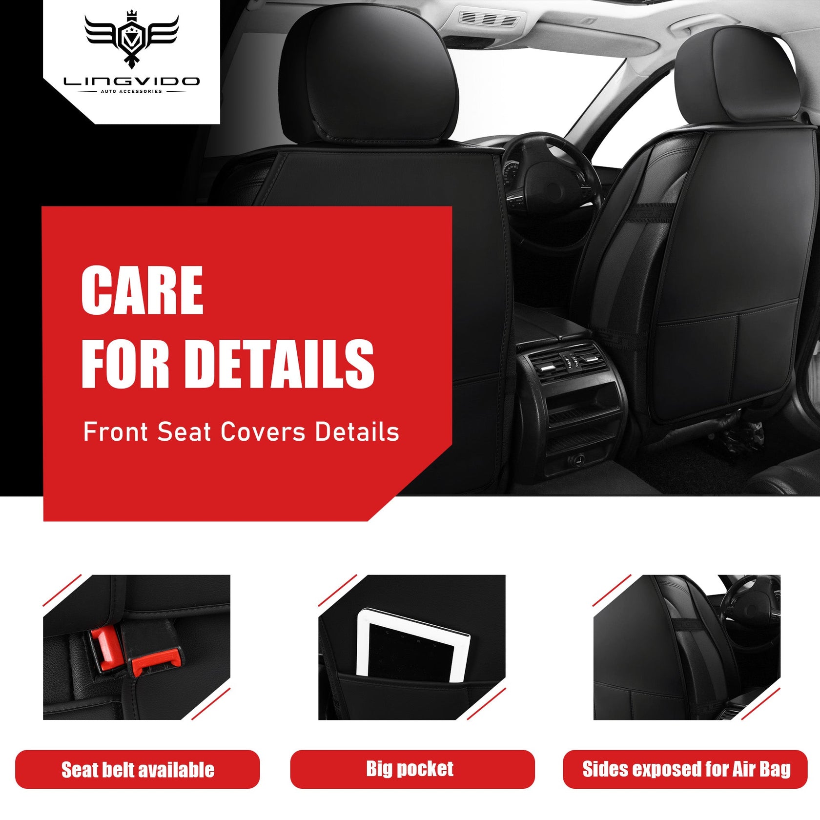 LINGVIDO Leather Car Seat Covers, Breathable Automotive Cover Cushion