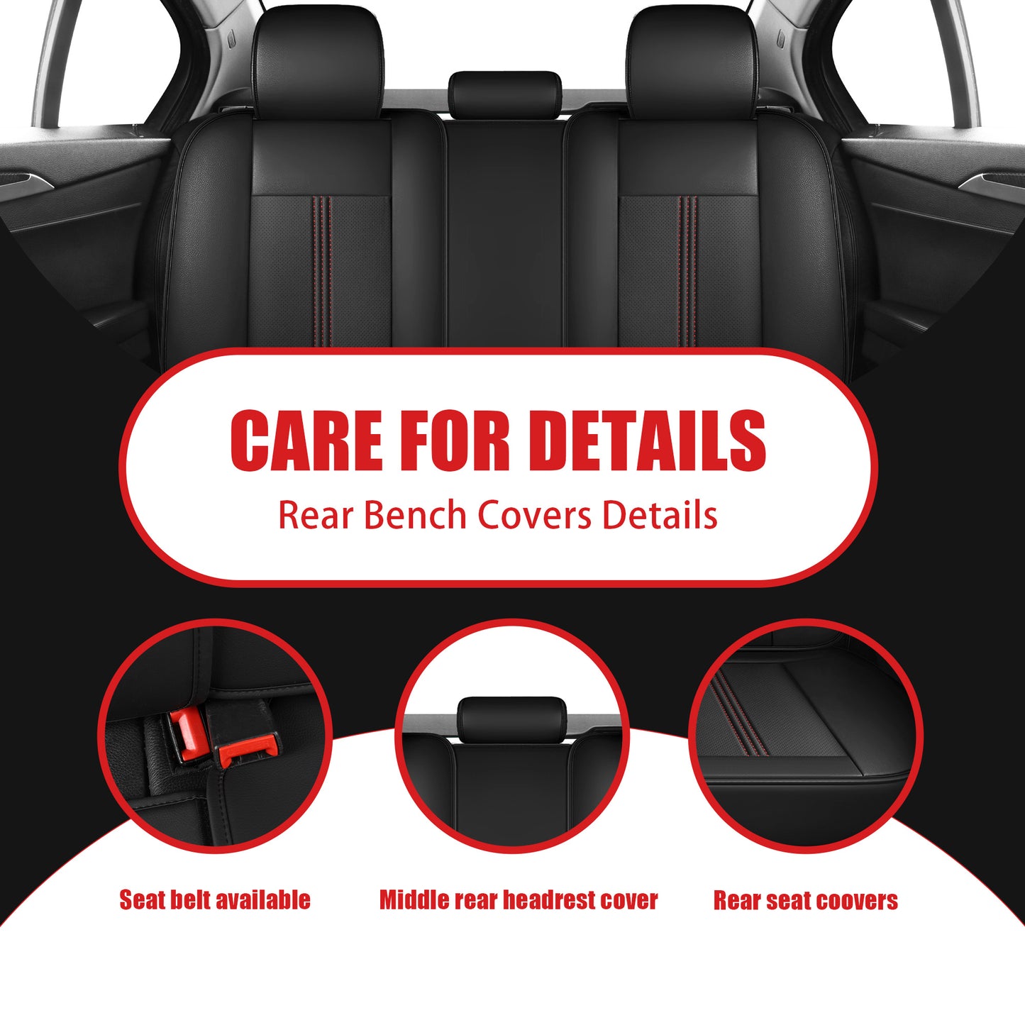 LINGVIDO Leather Car Seat Covers, Breathable Automotive Cover Cushion Accessories for Cars & SUV Truck Universal Fit Set (Black Full Set)