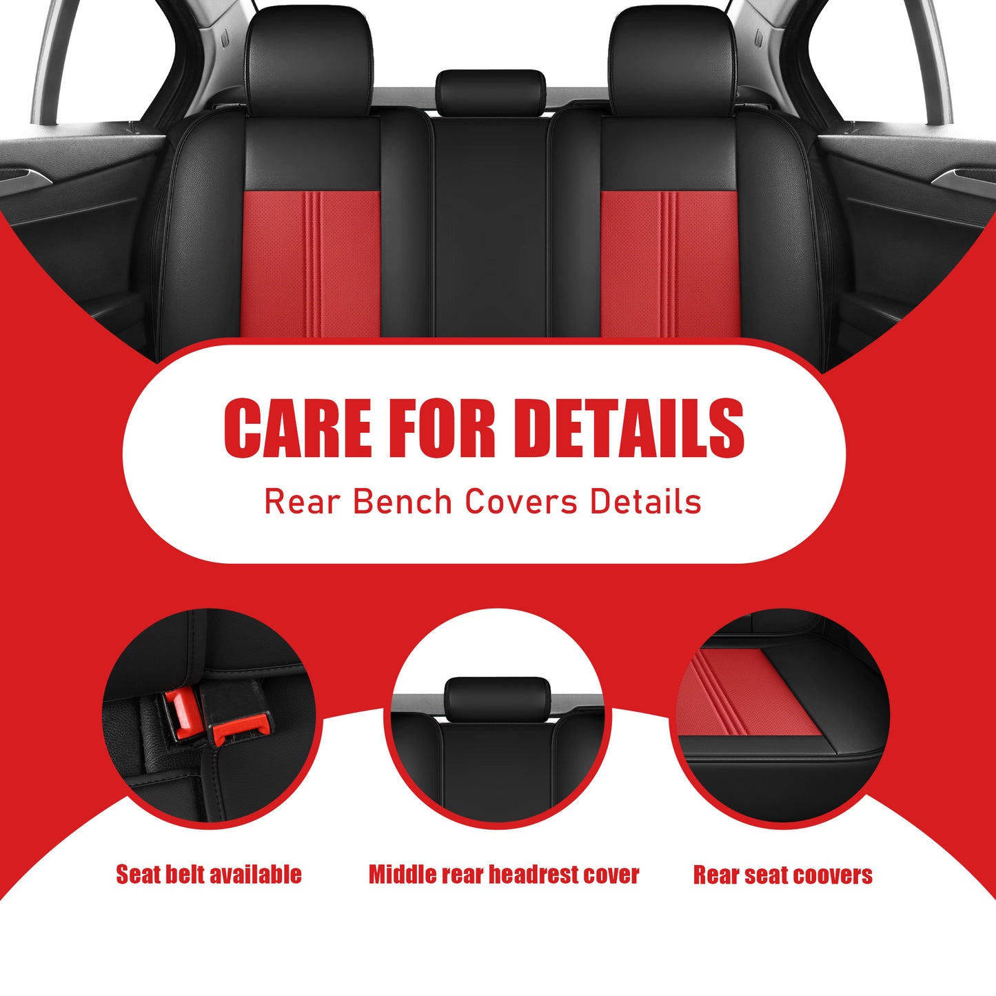 LINGVIDO Leather Car Seat Covers, Breathable Automotive Cover Cushion Accessories for Cars & SUV Truck Universal Fit Set(Black & red Full Set)