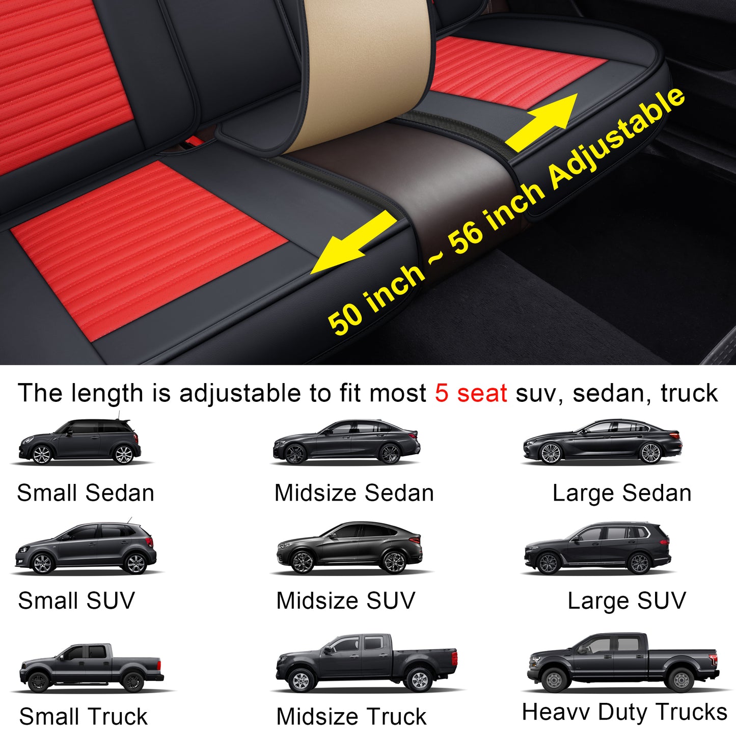 LINGVIDO Leather Car Seat Covers,Breathable and Waterproof Faux Leather Automotive Seat Covers for Cars SUV Truck Sedan,Universal Anti-Slip Driver Seat Cover with Backrest (Full Seat, Red+Black)