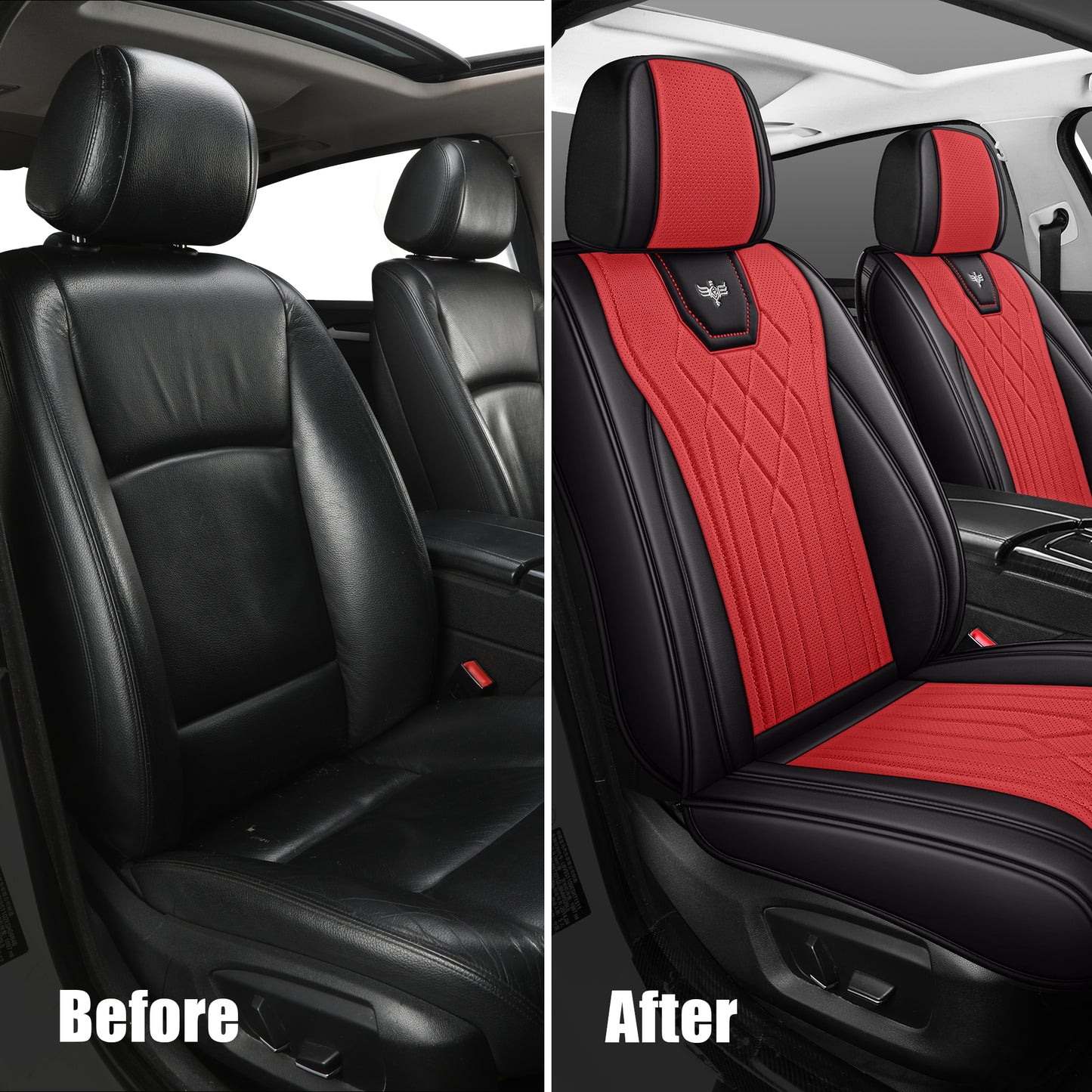 LINGVIDO Black_RED Car Seat Covers - Full Set Leather Seat Covers for Cars, Trucks & SUVs - Automotive Seat Covers & Accessories