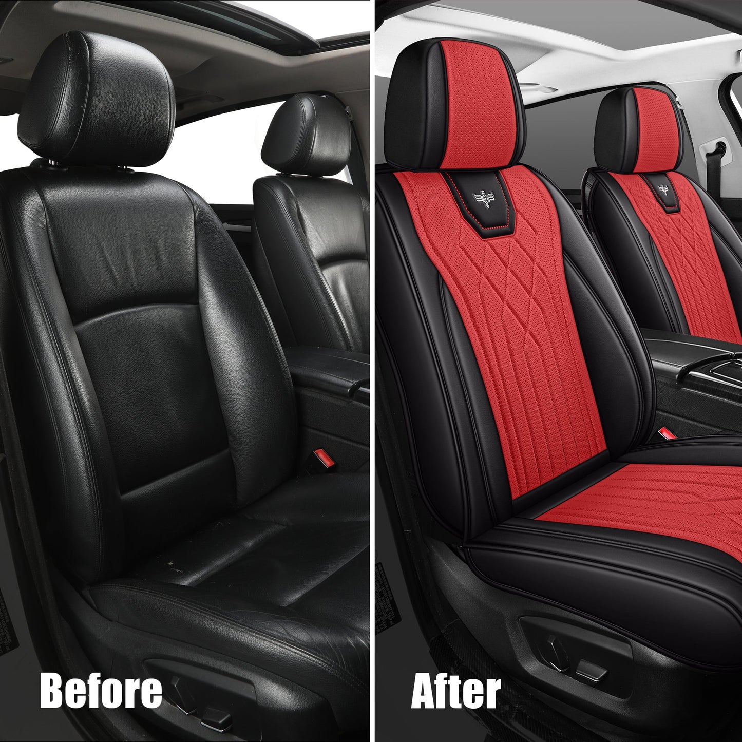 LINGVIDO Leather Car Seat Covers Universal Fit Most Cars SUV Truck Like Chevy Mazda Elantra Tucson Toyota Corolla Nissan(Front seat,Black_RED)