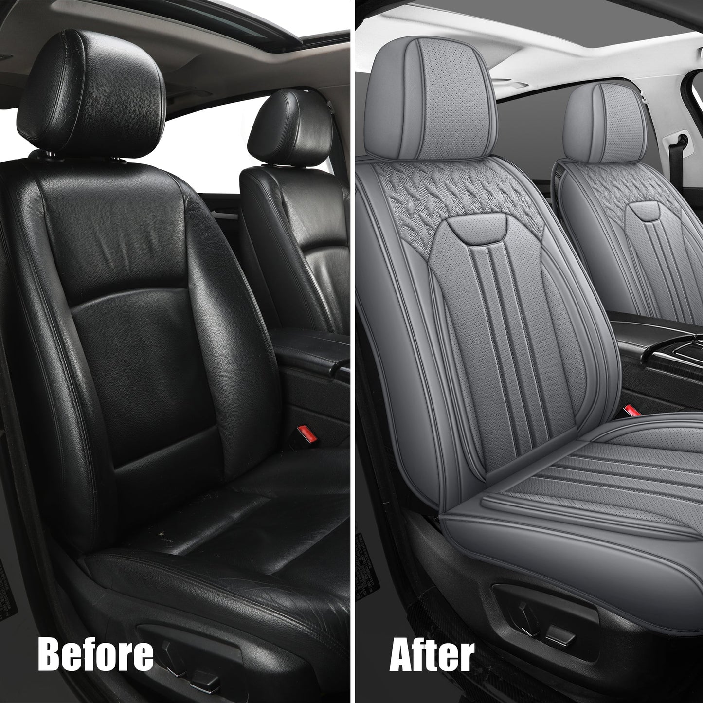 LINGVIDO Gray Car Seat Cover - Front Set Interior Coverage with Leather Seat Covers for Cars, Trucks & SUVs - Automotive Seat Covers & Accessories.