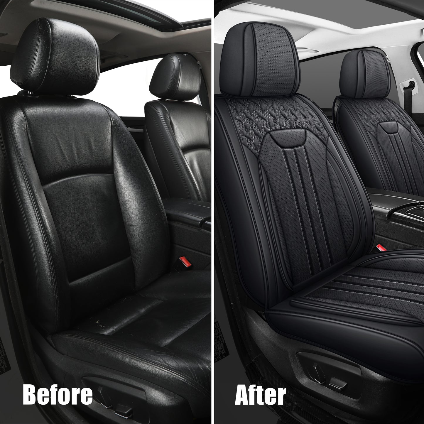 LINGVIDO Waterproof Breathable Faux Leather Automotive Seat Covers, Anti-Slip Interior Covers Universal Fit Most Cars Sedans Trucks SUVs (Full Seat,Black)