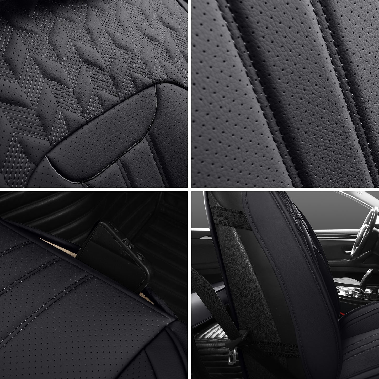 LINGVIDO Waterproof Breathable Faux Leather Automotive Seat Covers, Anti-Slip Interior Covers Universal Fit Most Cars Sedans Trucks SUVs (Full Seat,Black)