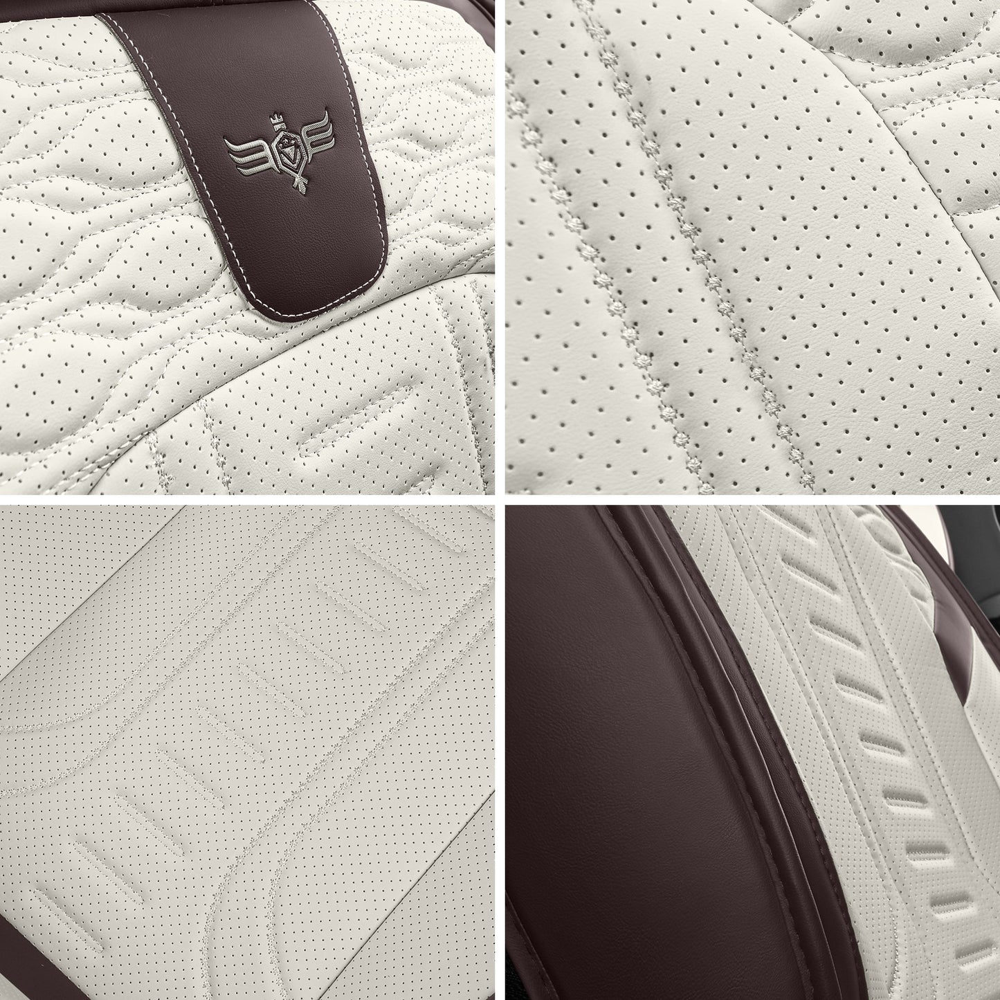 LINGVIDO Brown & White Car Seat Covers - Front Set of Leather Seat Covers for Cars and Trucks - Automotive Interior Covers & Accessories