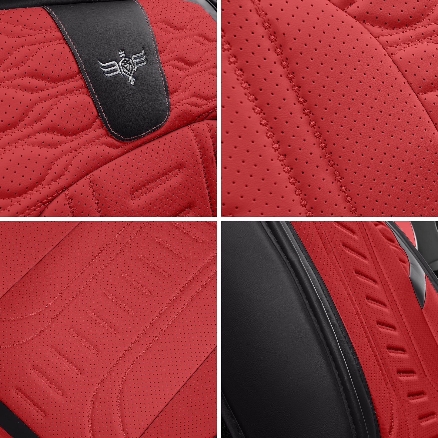 LINGVIDO Black_RED Car Seat Covers - Full Set of Leather Interior Covers for Cars, Trucks & SUVs. Rear Seat Cover Included. Automotive Accessories