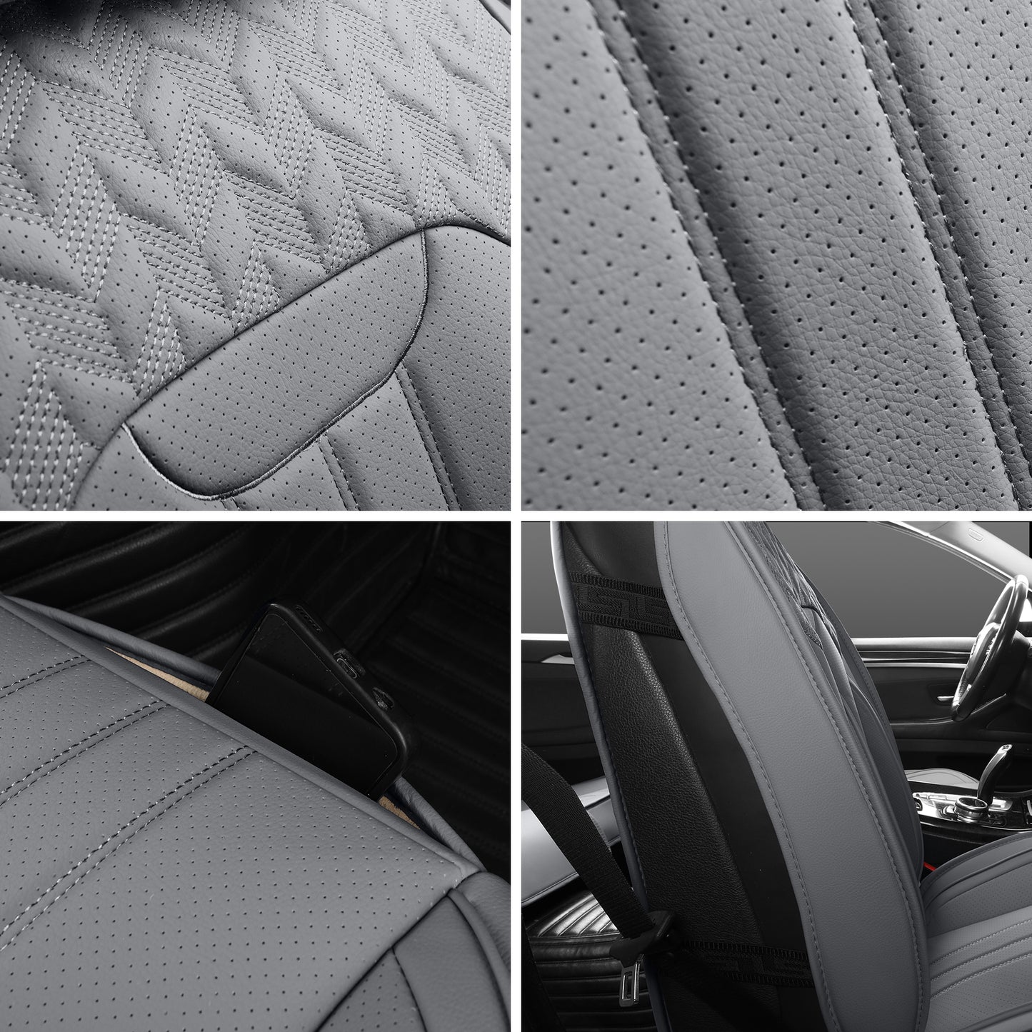 LINGVIDO Gray Car Seat Cover - Full Set Interior Coverage with Leather Seat Covers for Cars, Trucks & SUVs - Automotive Seat Covers & Accessories